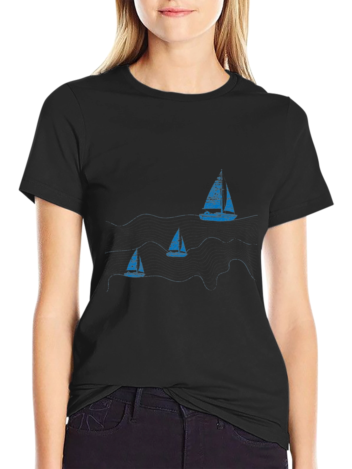Nautical Sailboat Graphic Black T-Shirt