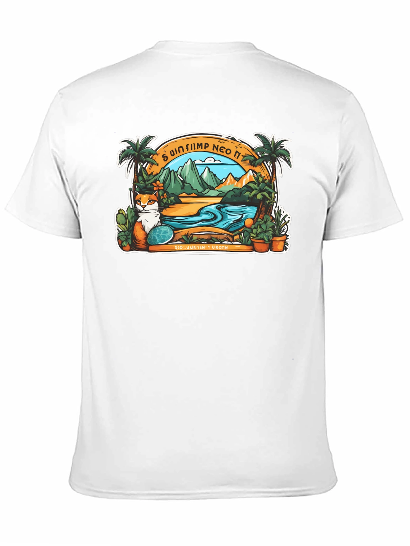 Tropical Cat Paradise Black T-Shirt