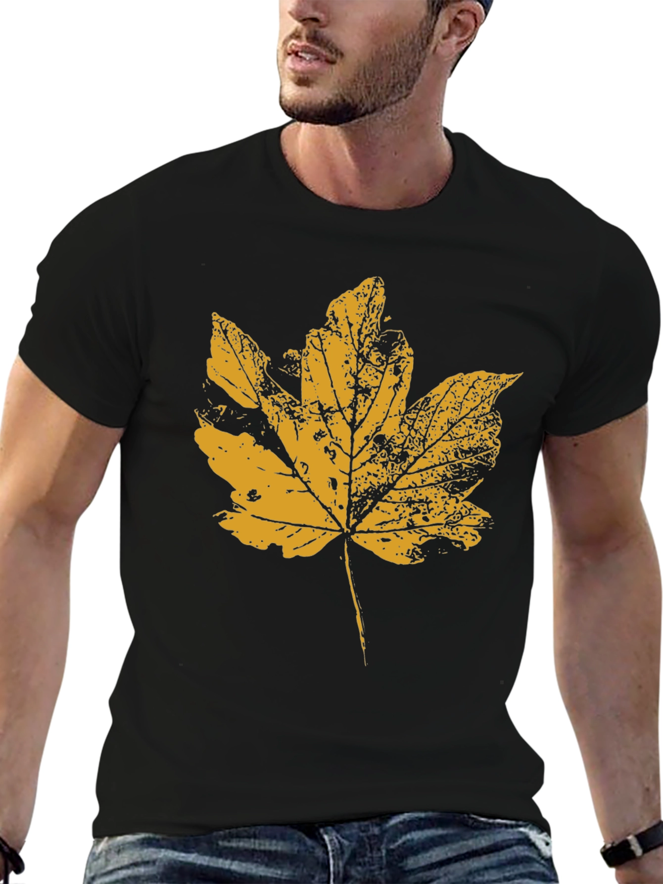 Autumn Leaf Graphic T-Shirt - Black Casual Tee