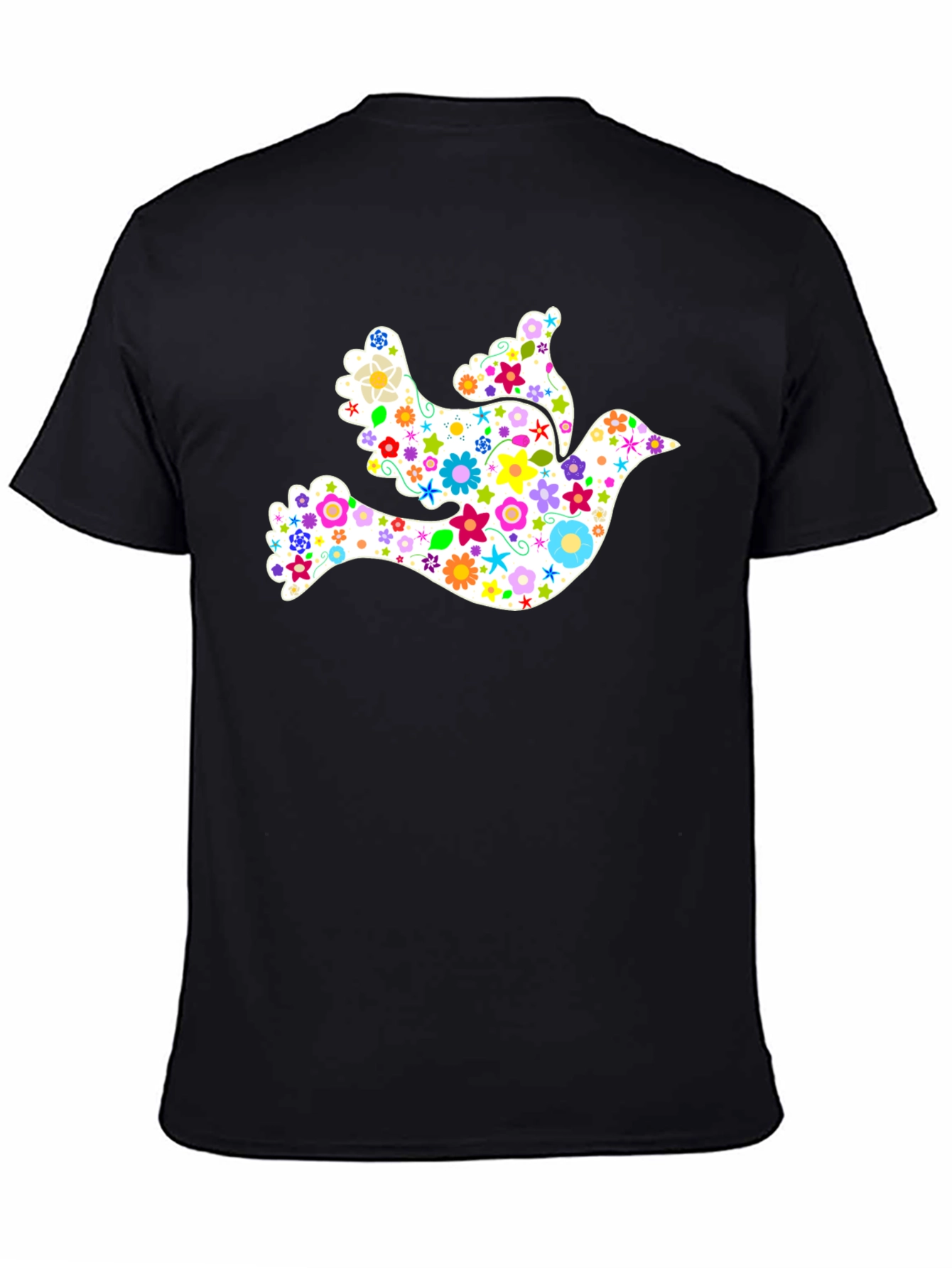 Floral Dove Graphic Black T-Shirt