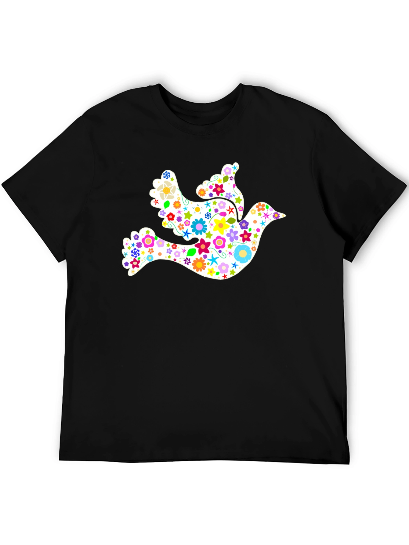 Floral Dove Graphic Black T-Shirt