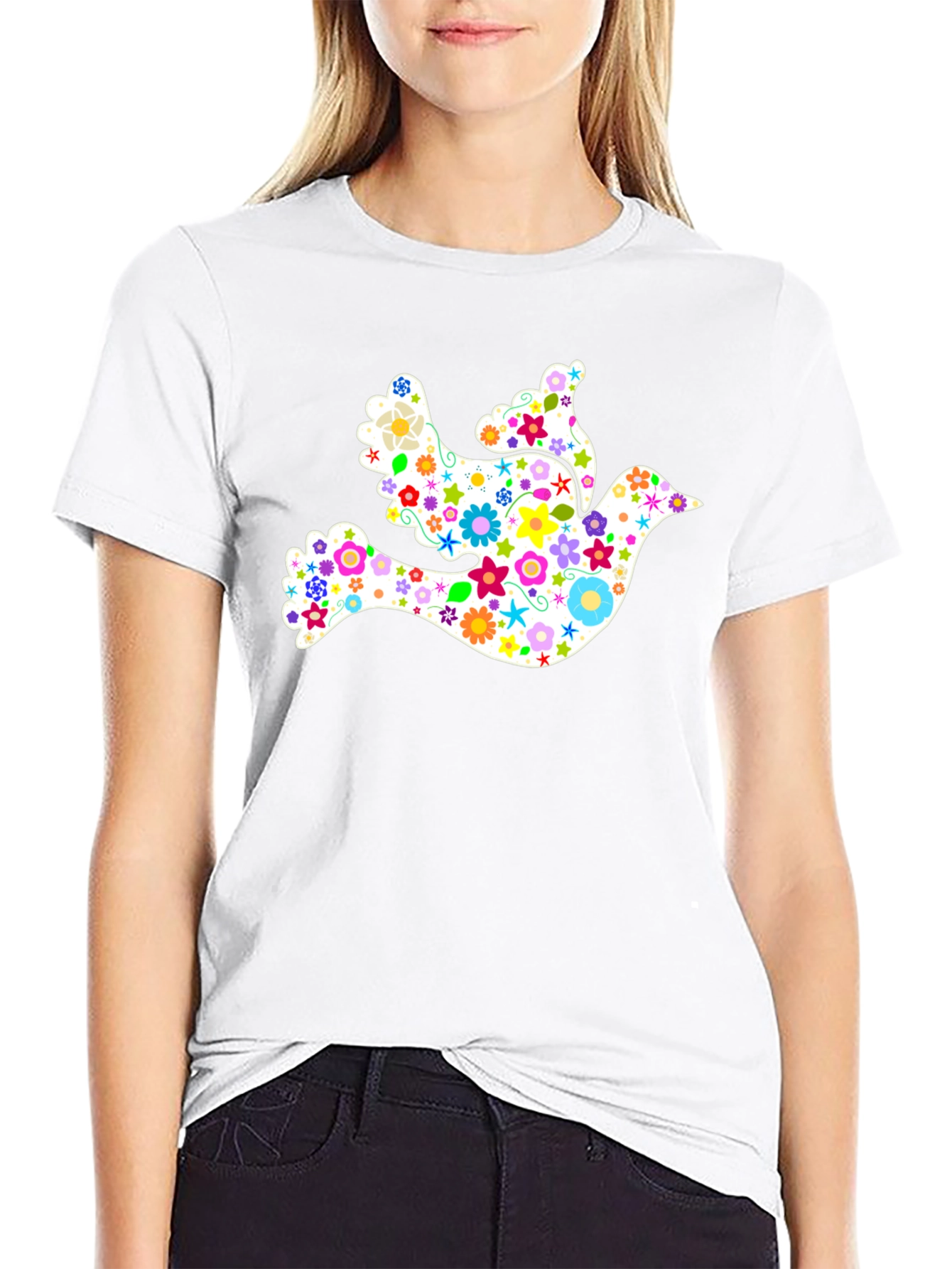 Floral Dove Graphic Black T-Shirt