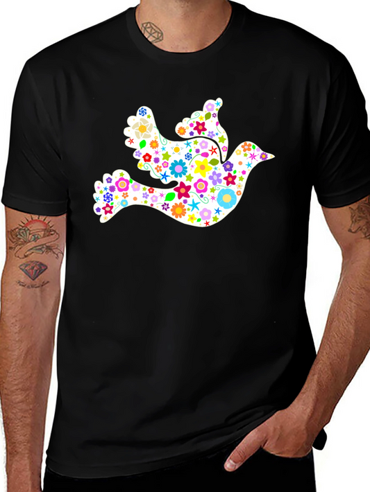 Floral Dove Graphic Black T-Shirt