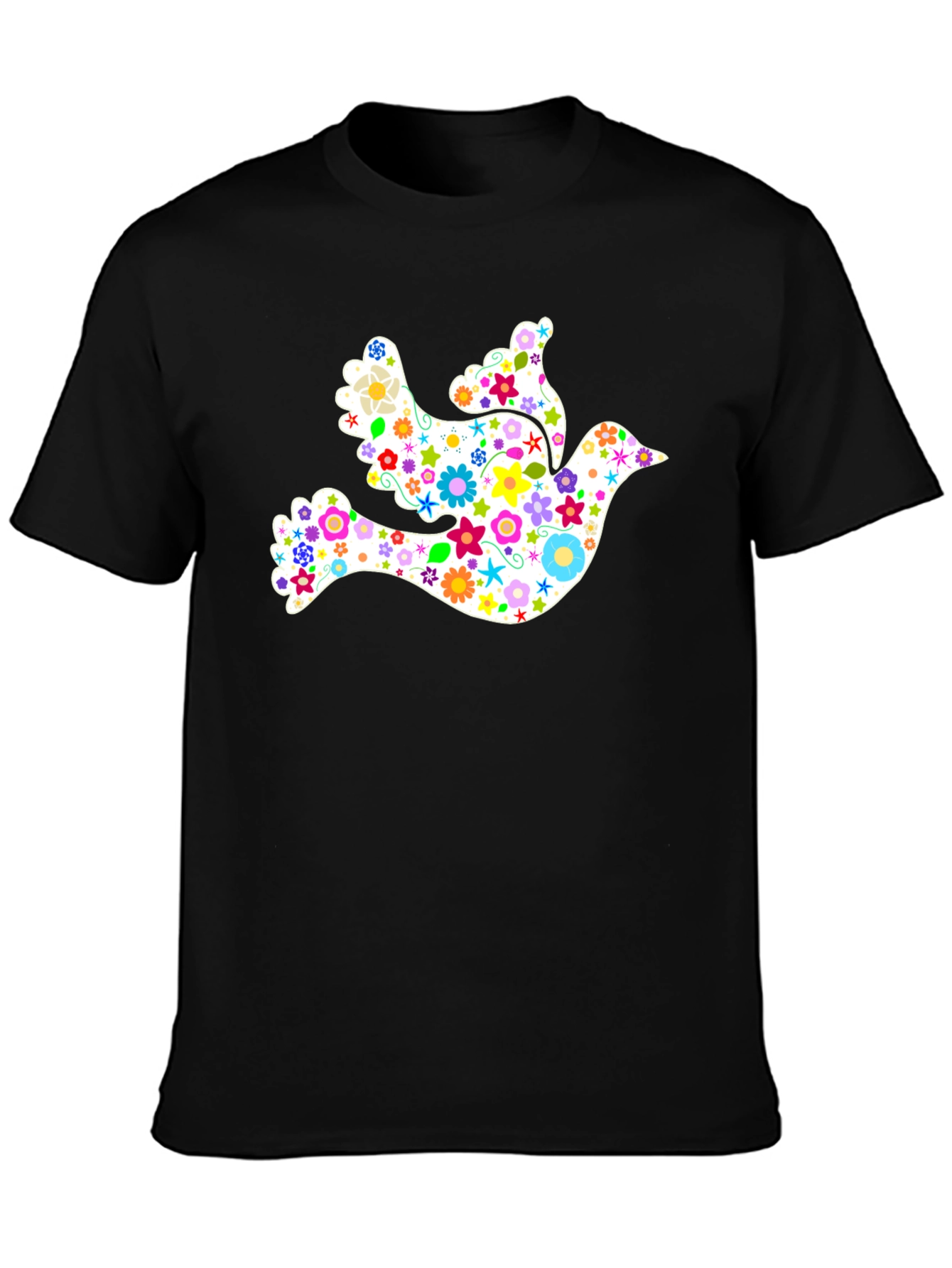 Floral Dove Graphic Black T-Shirt