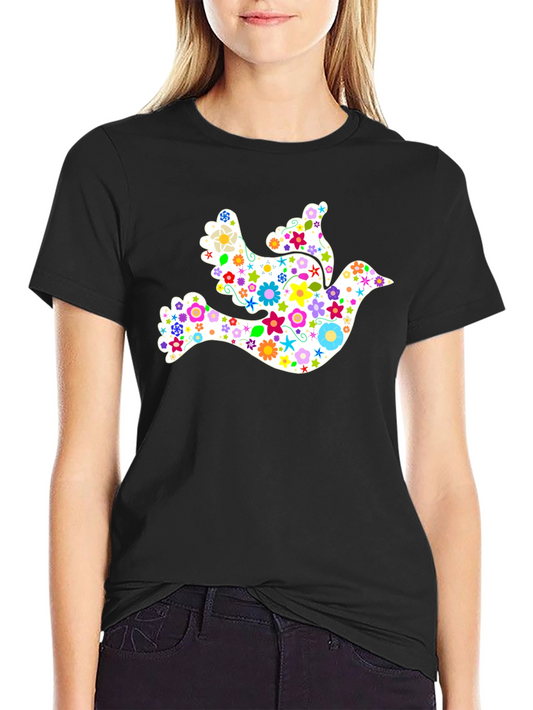 Floral Dove Graphic Black T-Shirt