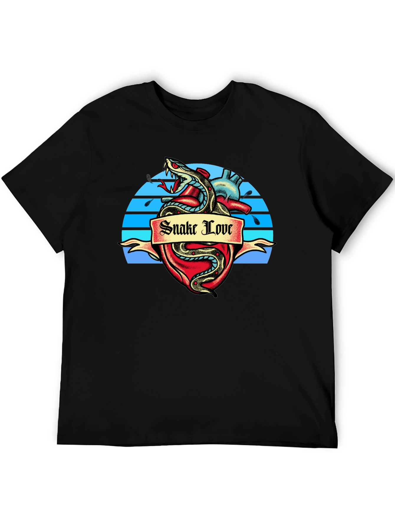 Snake Love Heart Graphic Tee - Black T-Shirt