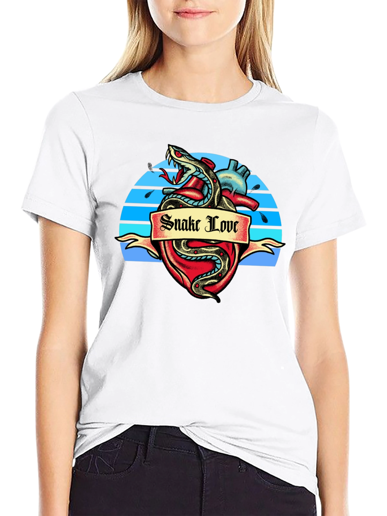 Snake Love Heart Graphic Tee - Black T-Shirt