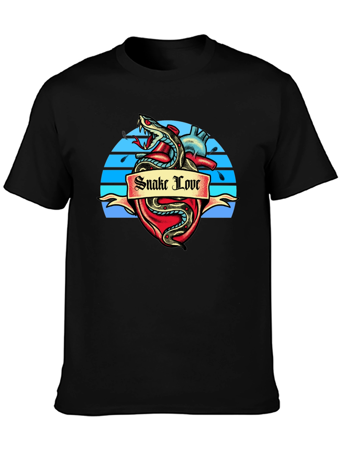 Snake Love Heart Graphic Tee - Black T-Shirt