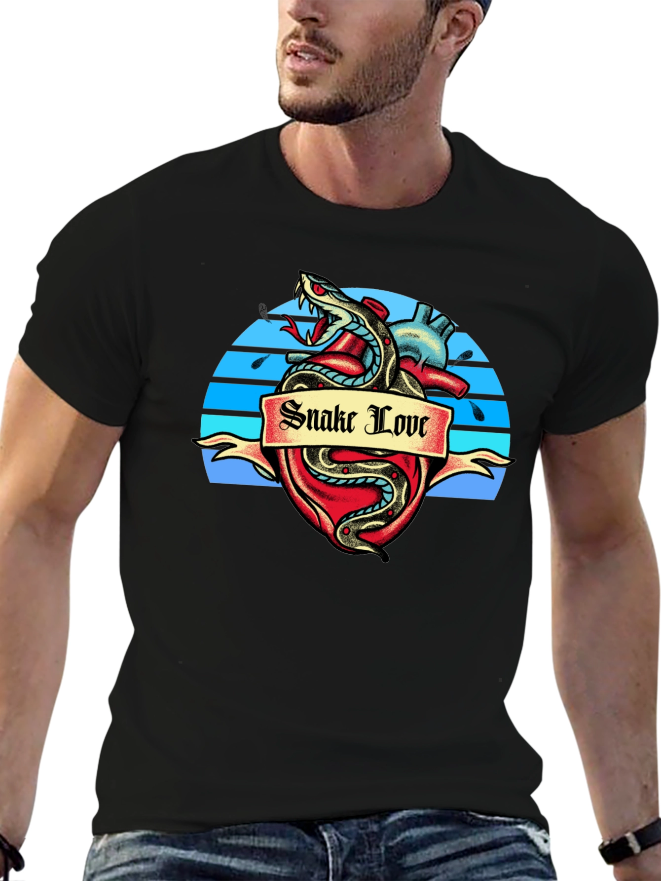 Snake Love Heart Graphic Tee - Black T-Shirt