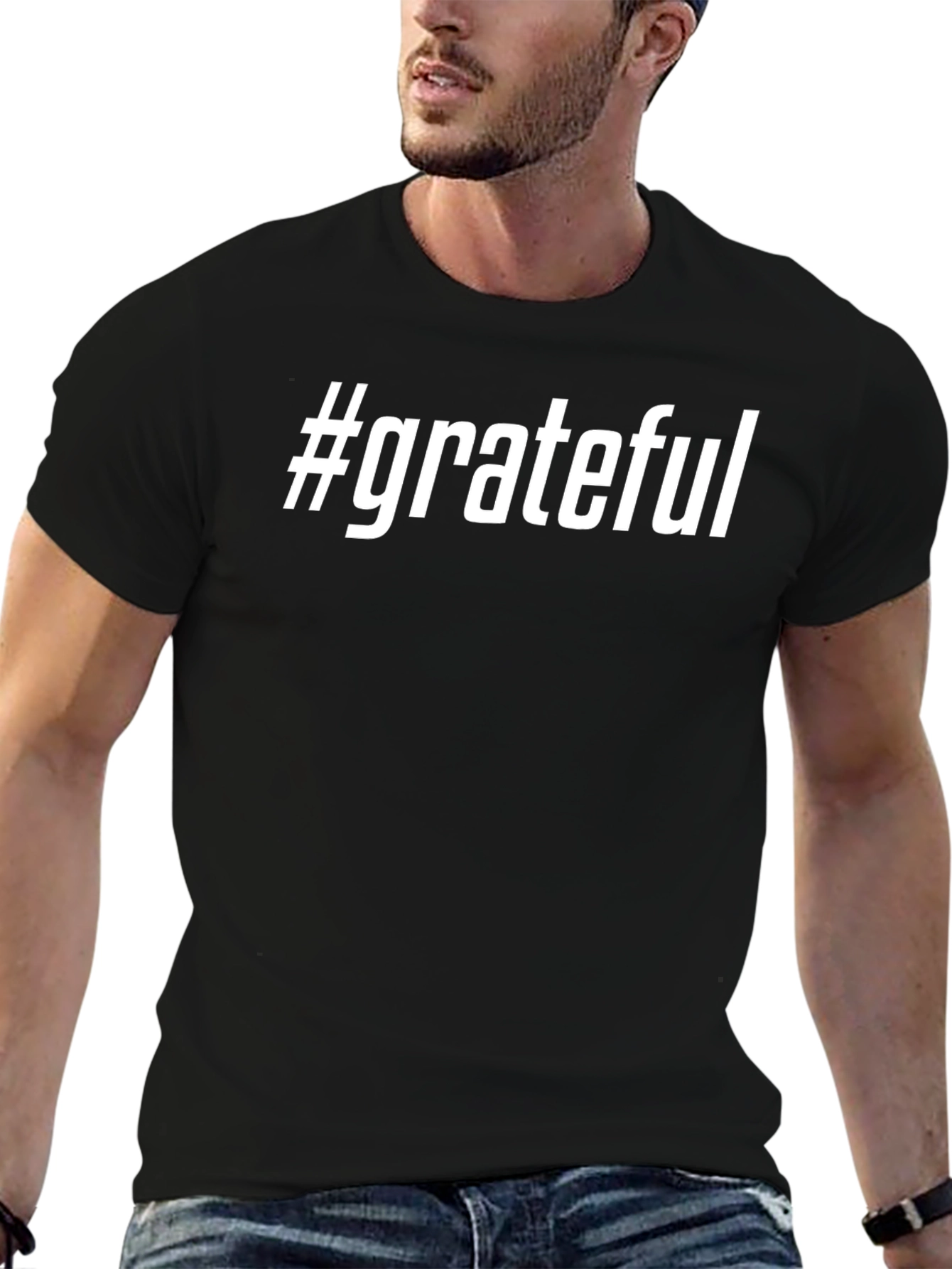 #Grateful Black Graphic T-Shirt - Mens Fashion Tee