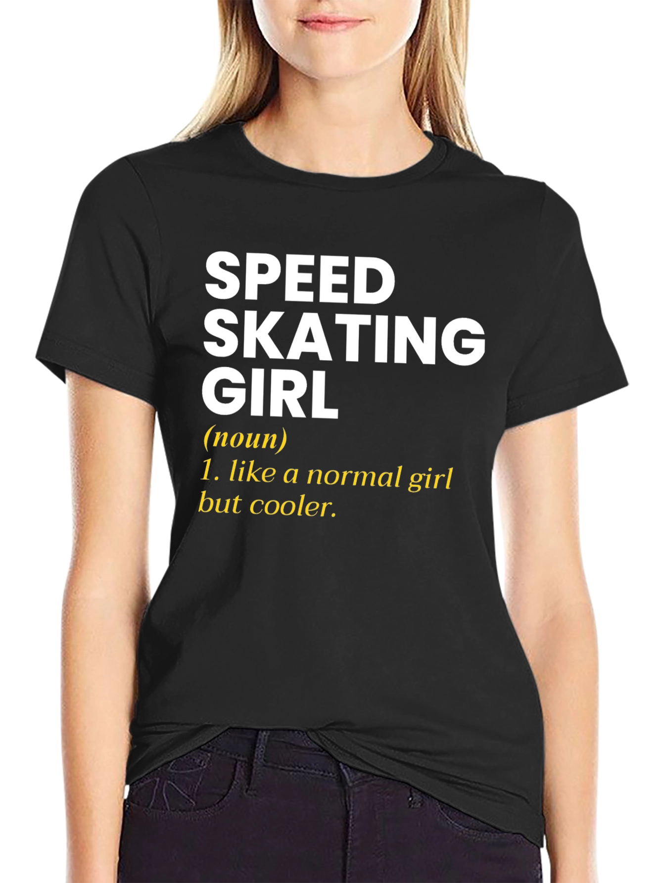 Speed Skating Girl T-Shirt - Black Cotton Tee