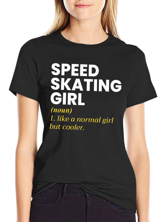 Speed Skating Girl T-Shirt - Black Cotton Tee