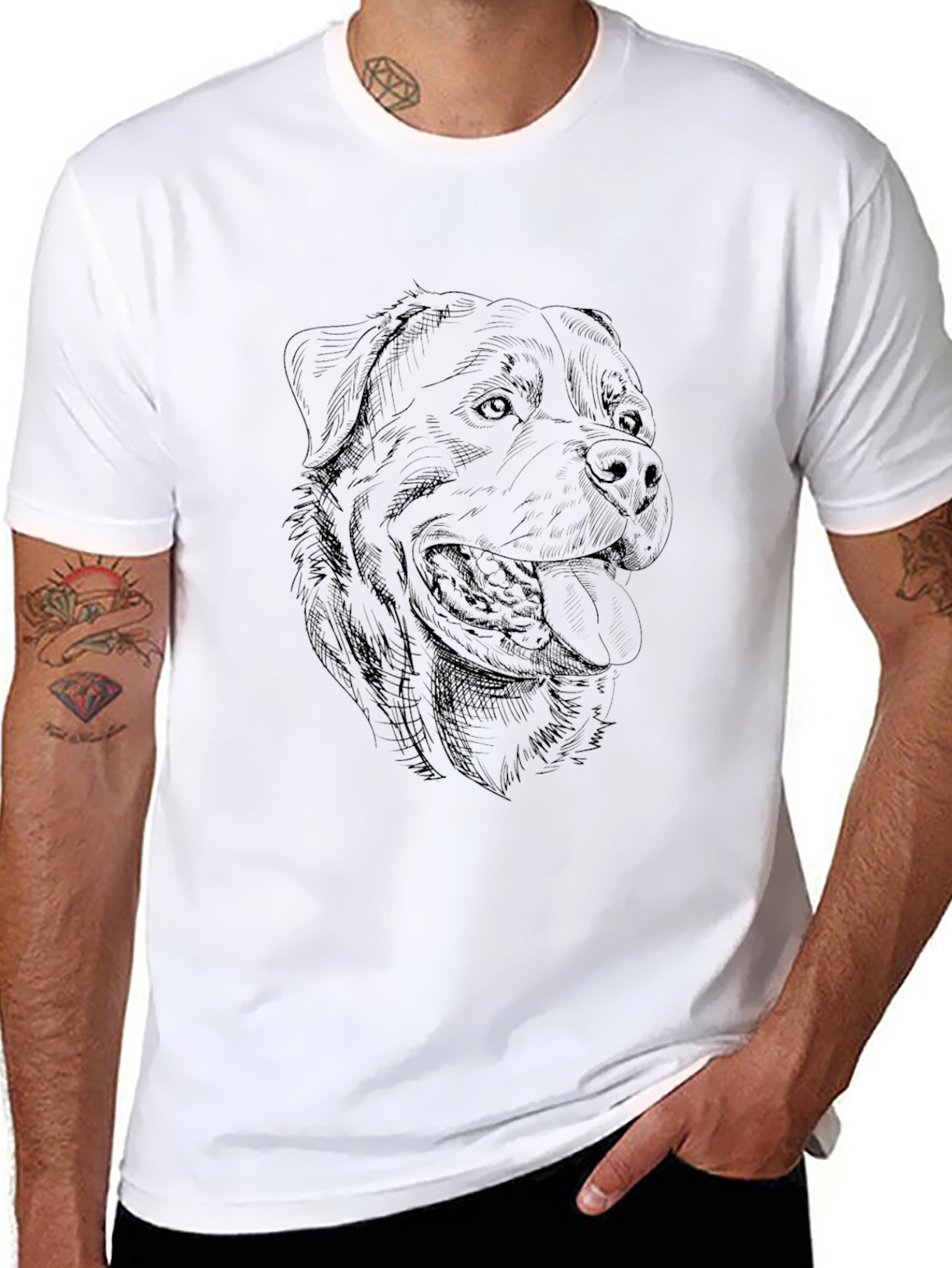 Dog Sketch Graphic Tee - Black Cotton T-Shirt