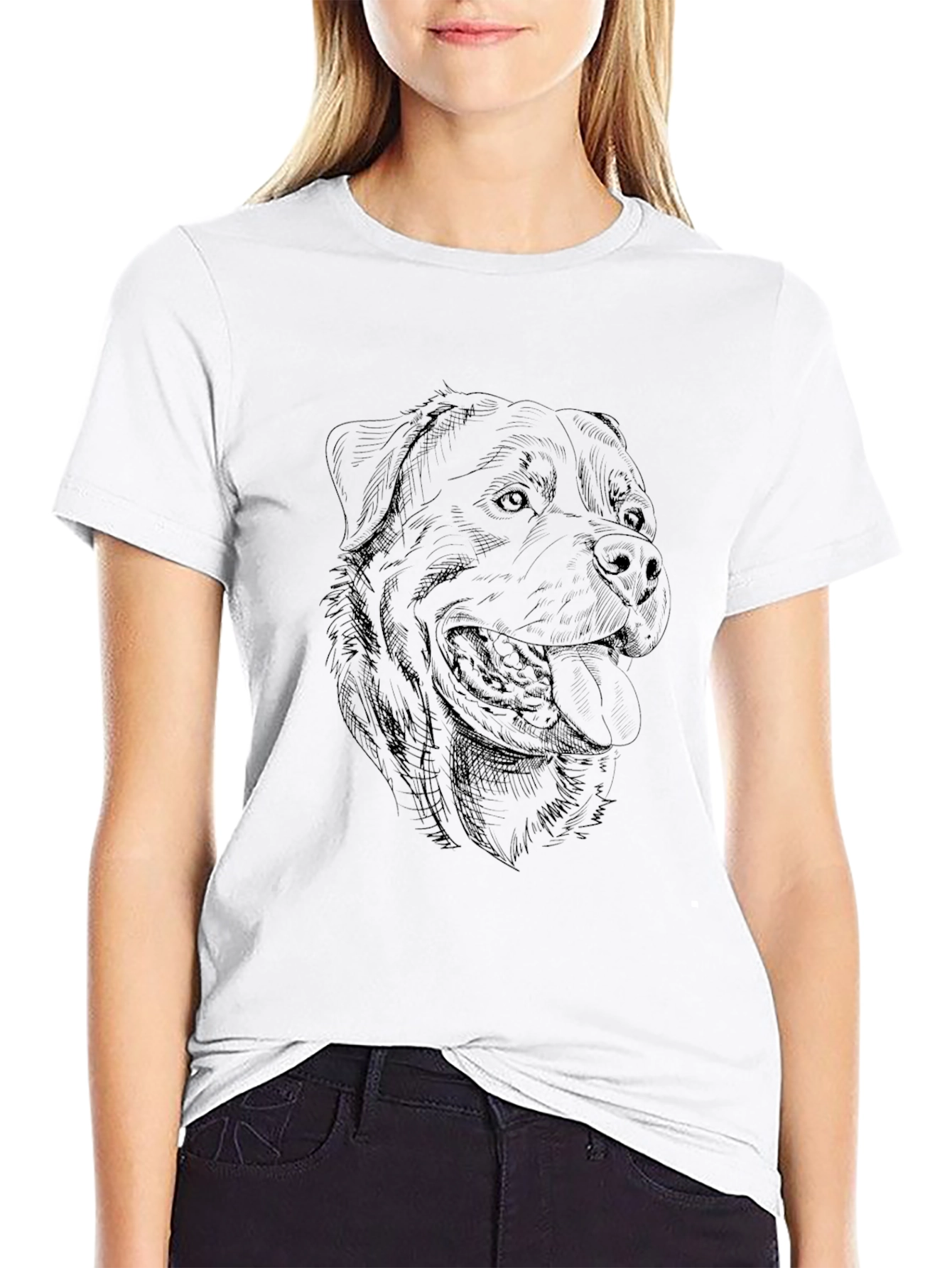 Dog Sketch Graphic Tee - Black Cotton T-Shirt