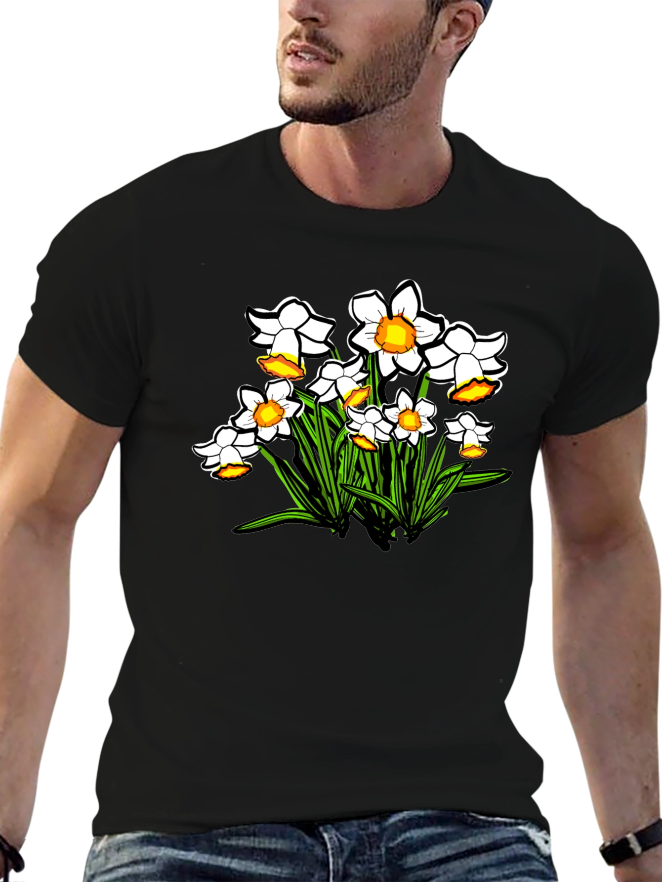 Floral Daffodil Graphic Print Black T-Shirt