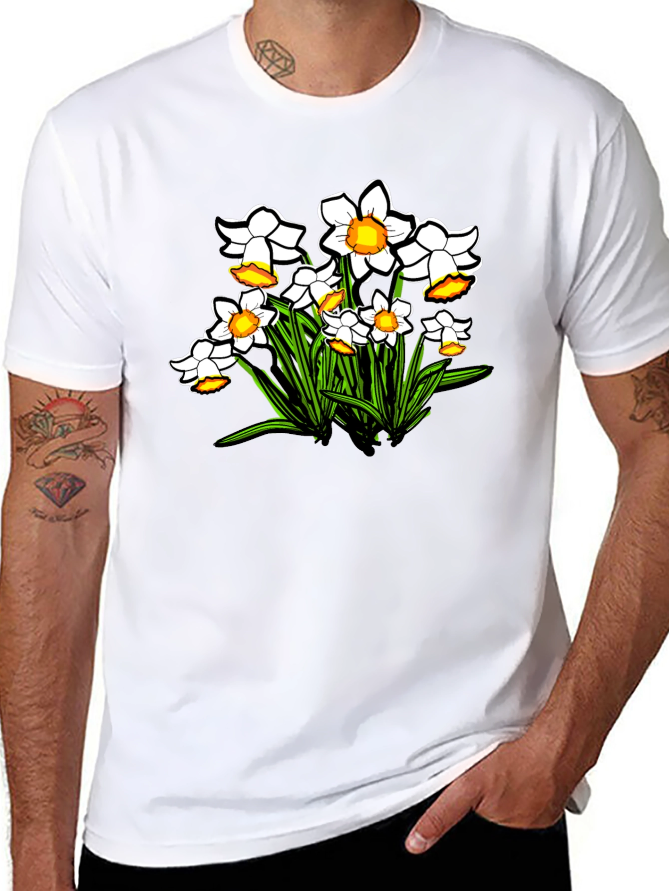 Floral Daffodil Graphic Print Black T-Shirt