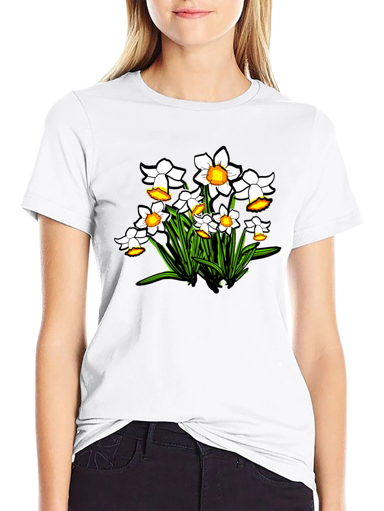Floral Daffodil Graphic Print Black T-Shirt