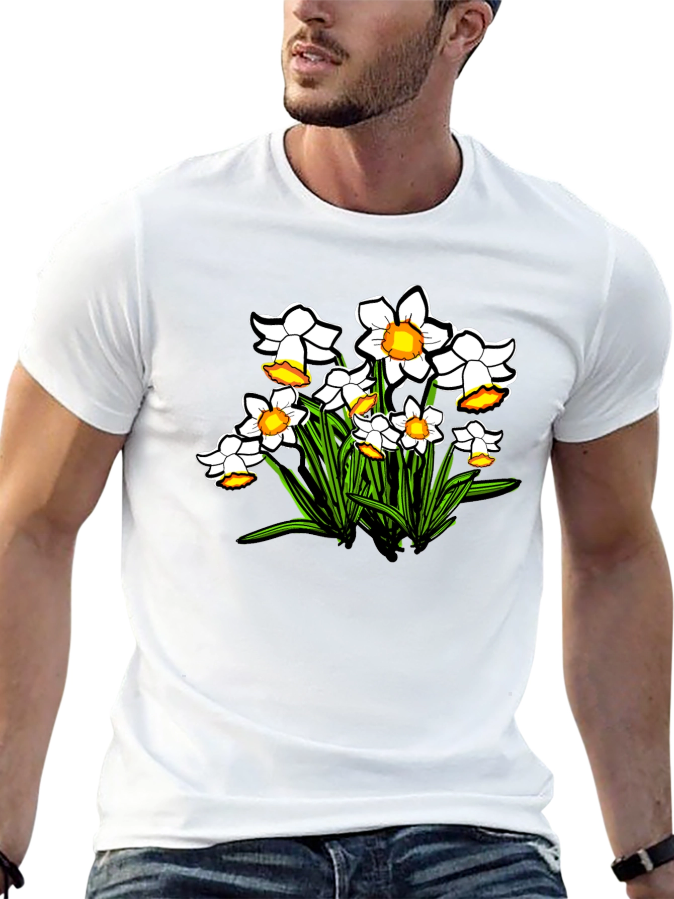 Floral Daffodil Graphic Print Black T-Shirt