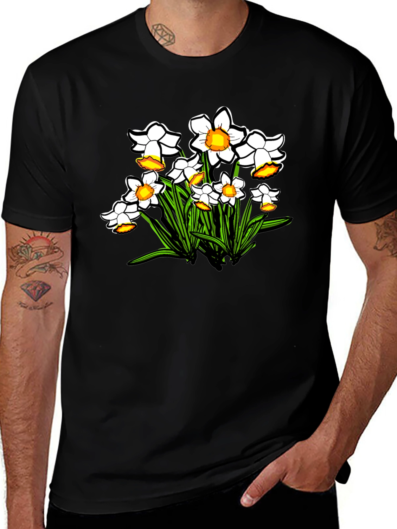 Floral Daffodil Graphic Print Black T-Shirt