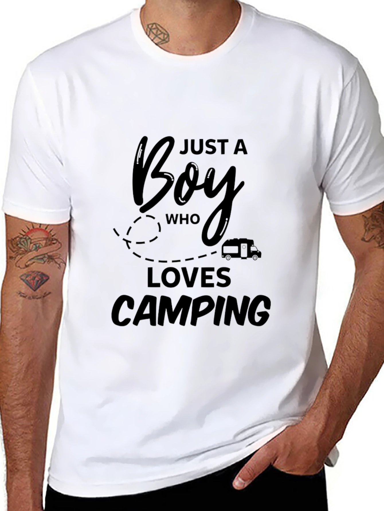 Boy Who Loves Camping Black T-Shirt