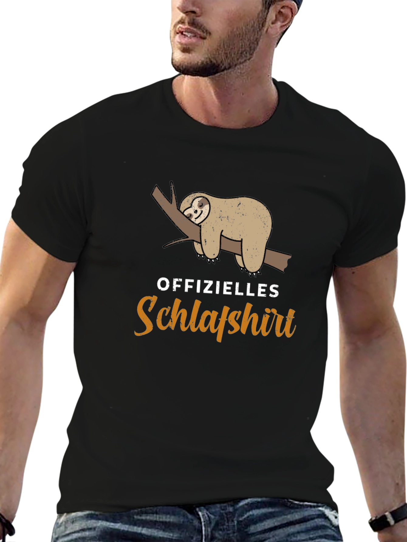 Mens Black Sloth Schlafshirt Sleep Shirt