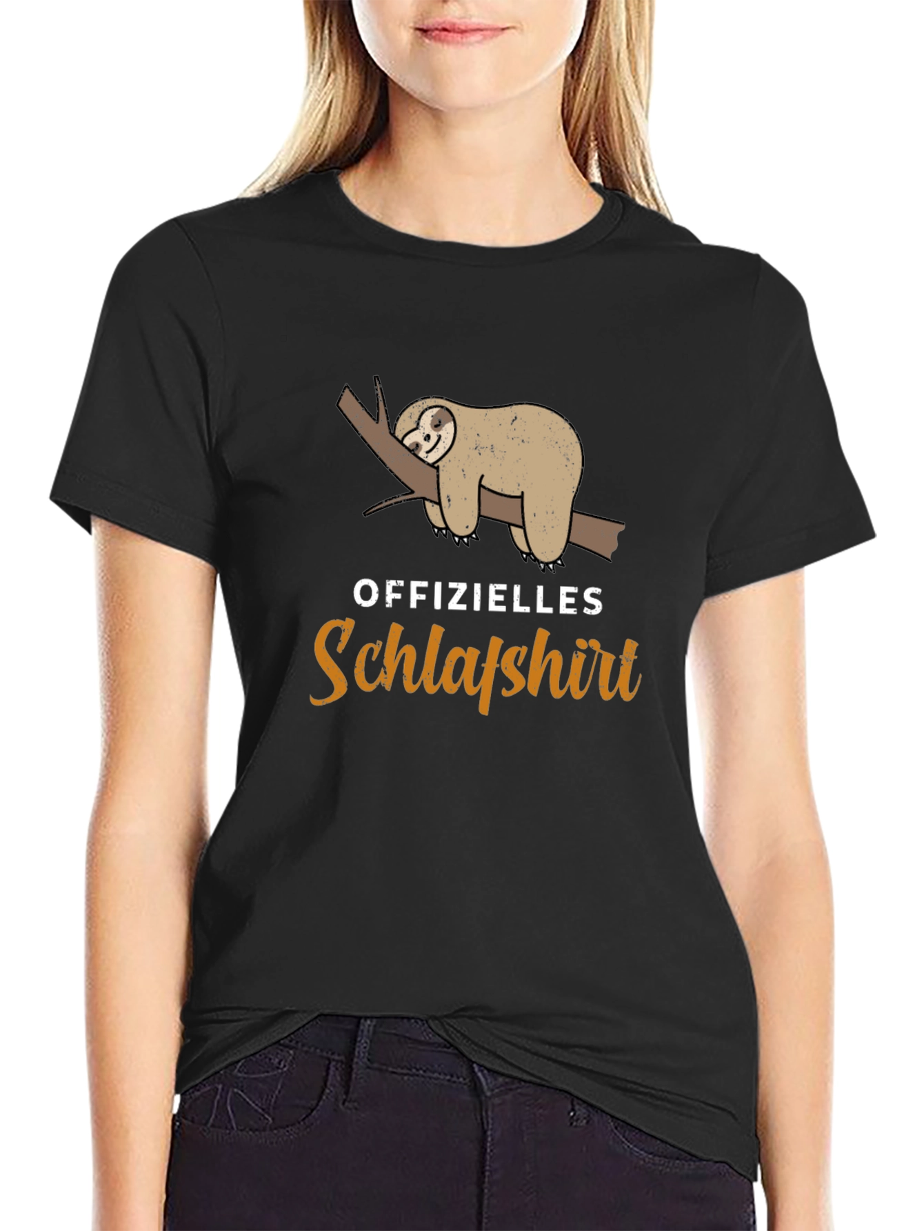 Mens Black Sloth Schlafshirt Sleep Shirt
