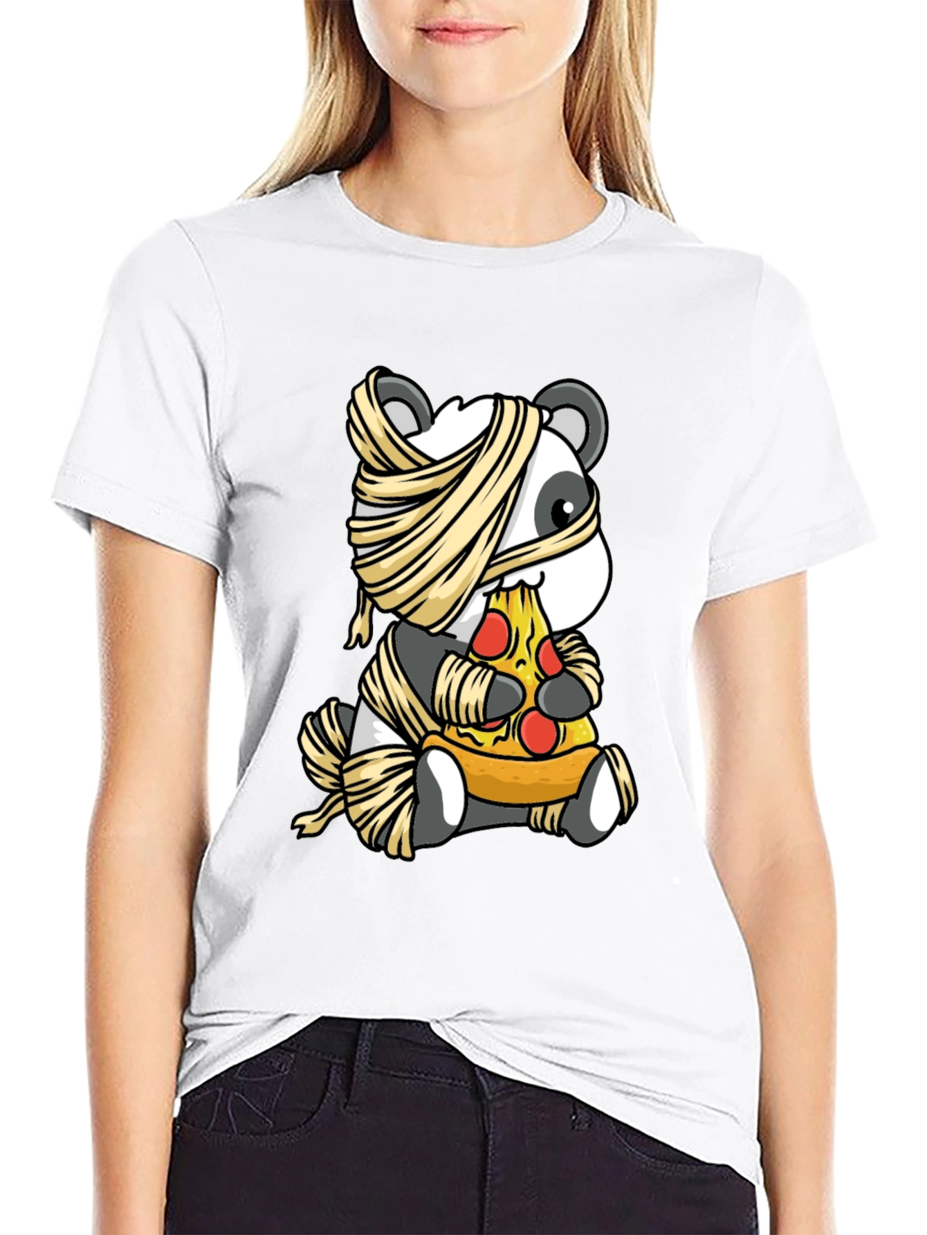 Mummy Panda Pizza T-Shirt - Halloween Fun