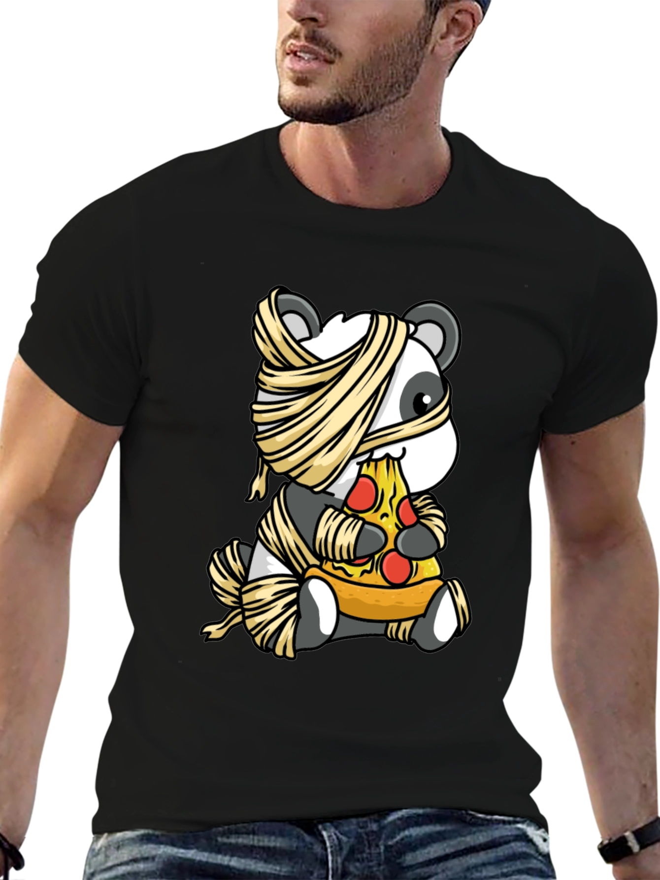 Mummy Panda Pizza T-Shirt - Halloween Fun