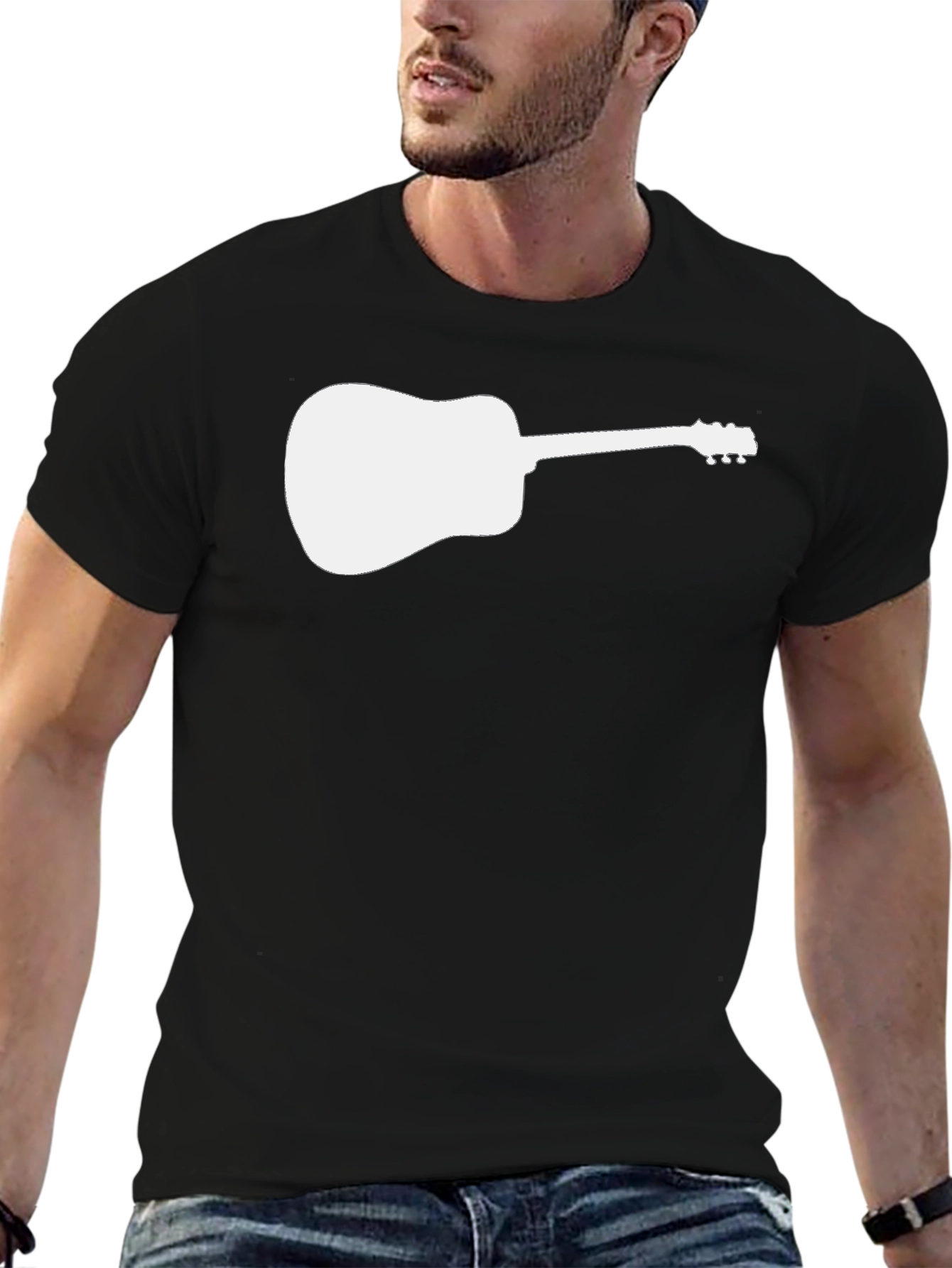 Guitar Silhouette Tee - Black Cotton Casual Shirt