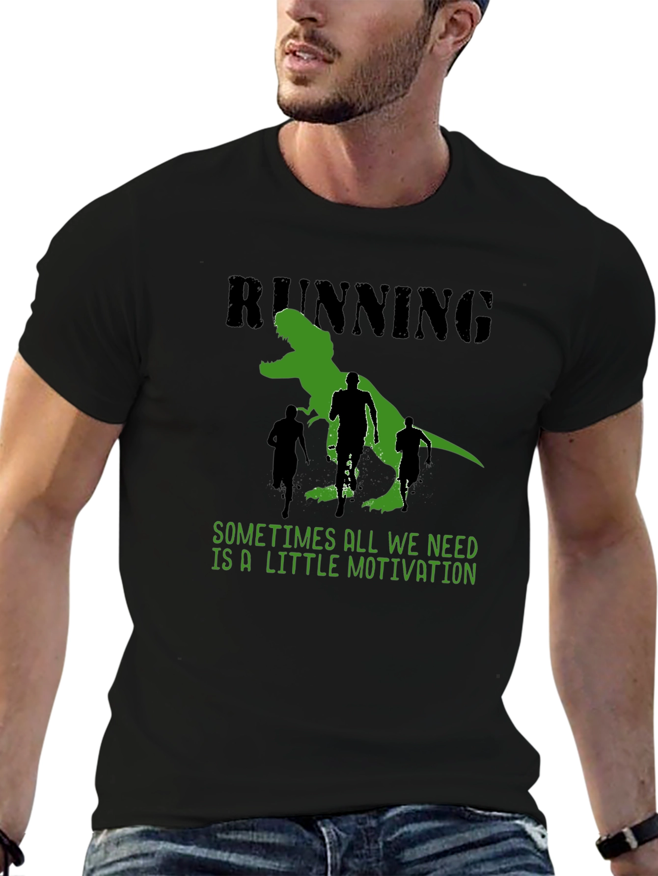 Running Motivation T-Shirt: Dinosaur Chase Design
