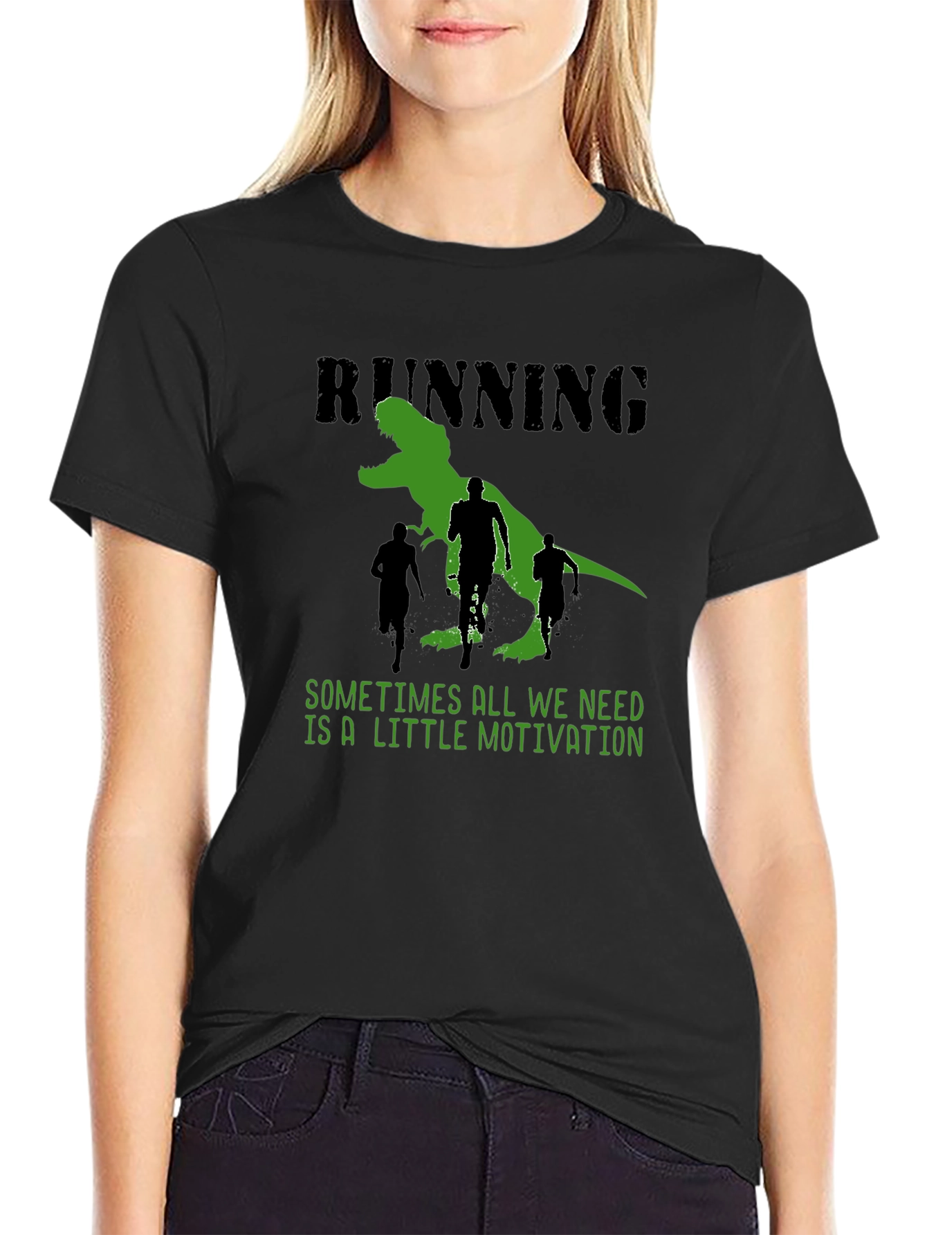 Running Motivation T-Shirt: Dinosaur Chase Design