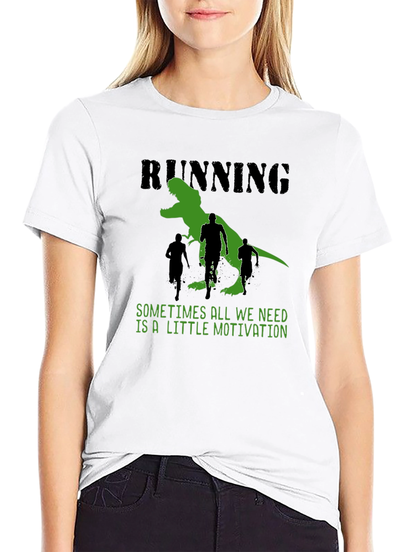 Running Motivation T-Shirt: Dinosaur Chase Design
