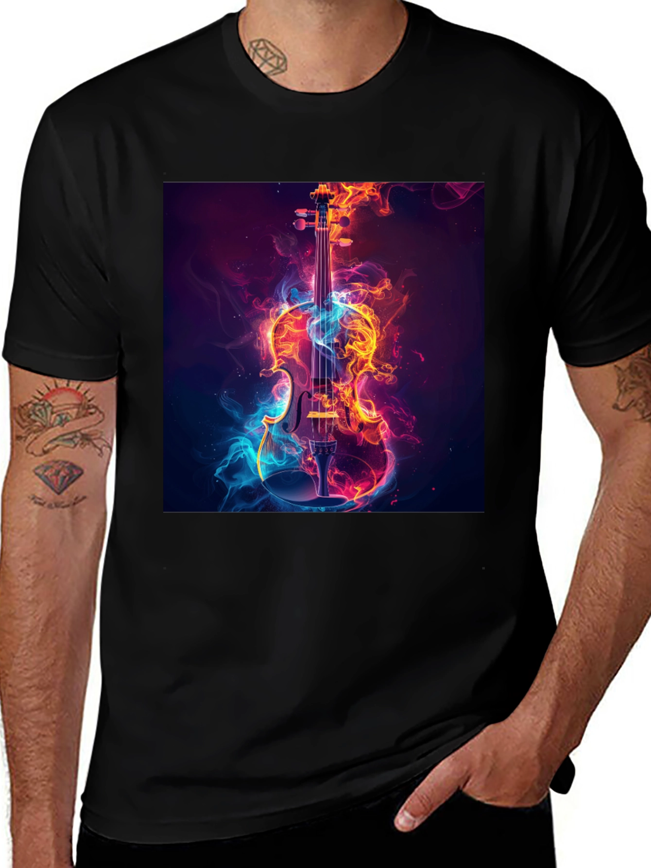Fiery Violin Graphic Tee - Unique Music Lover Shirt