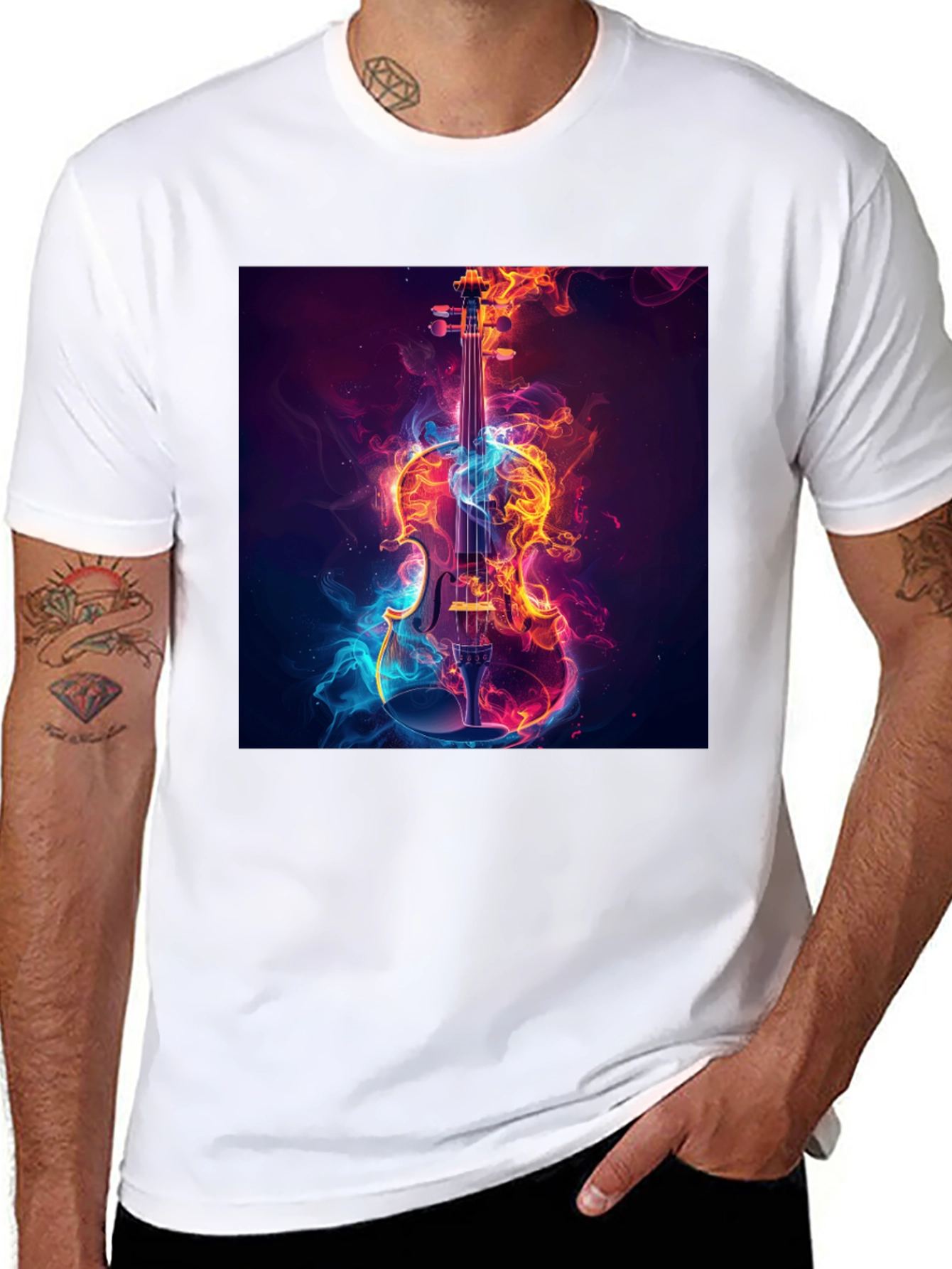 Fiery Violin Graphic Tee - Unique Music Lover Shirt