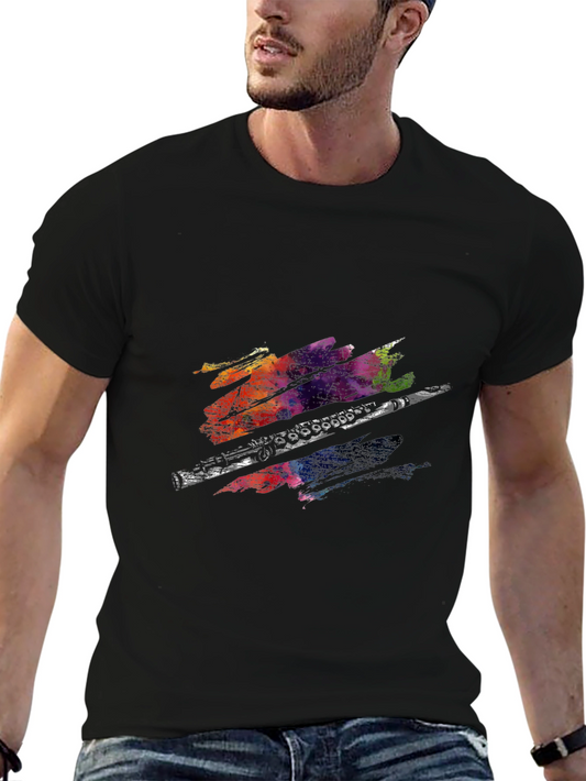 Flute Watercolor Graphic Black Tee