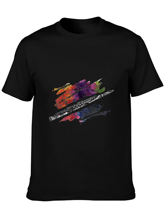 Flute Watercolor Graphic Black Tee