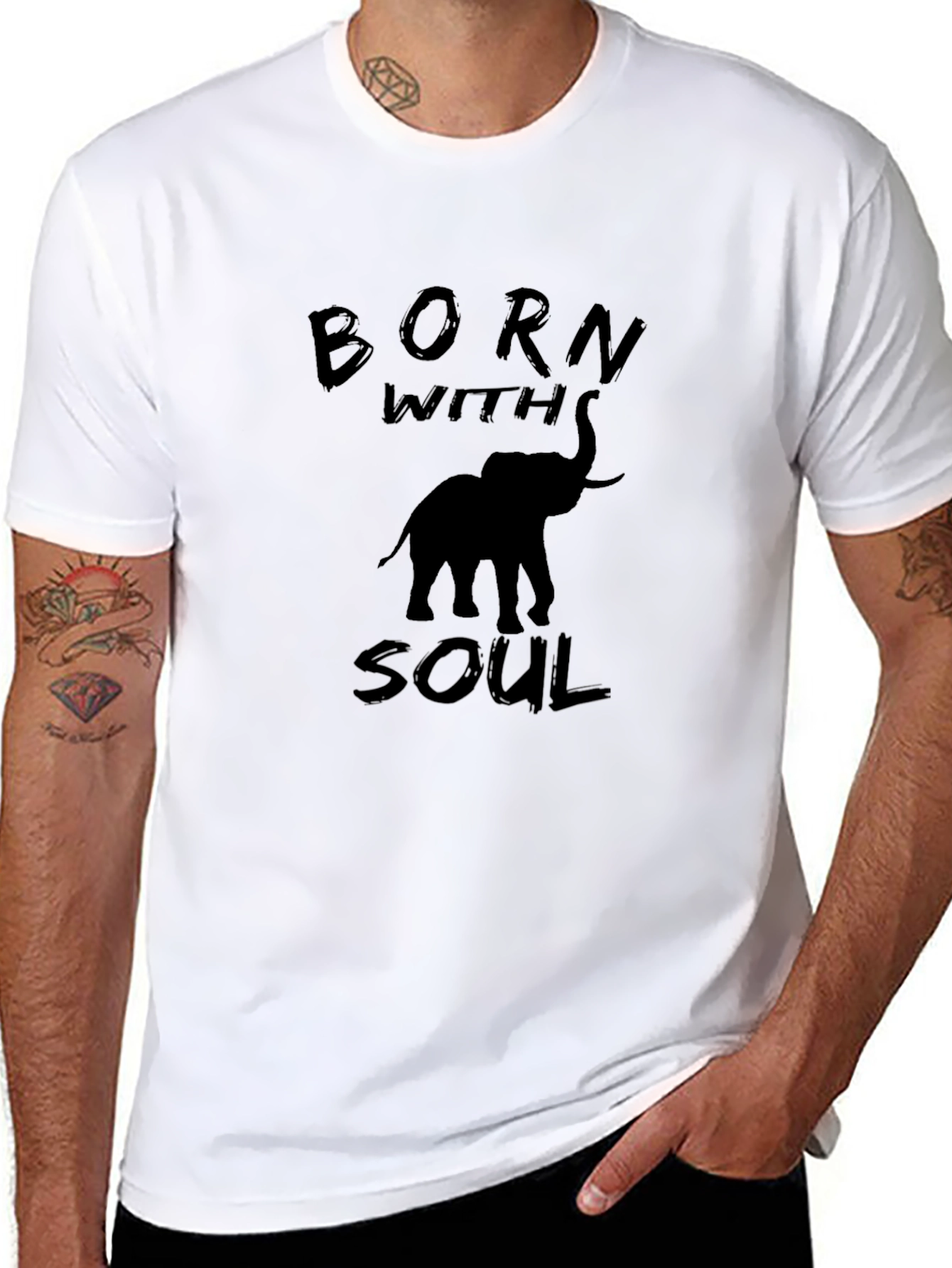 Born With Soul Elephant Black T-Shirt