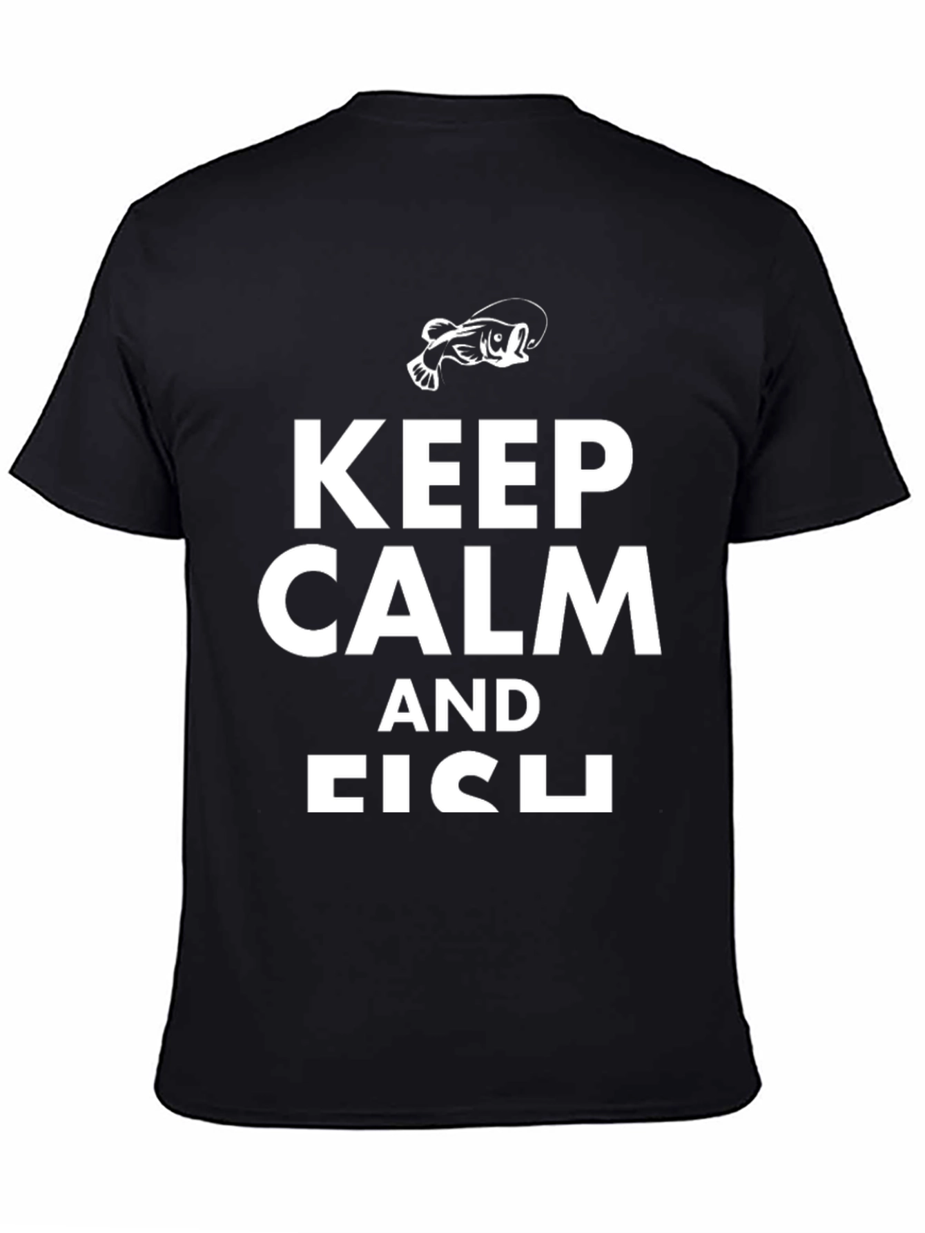 Keep Calm and Fish Black Graphic T-Shirt