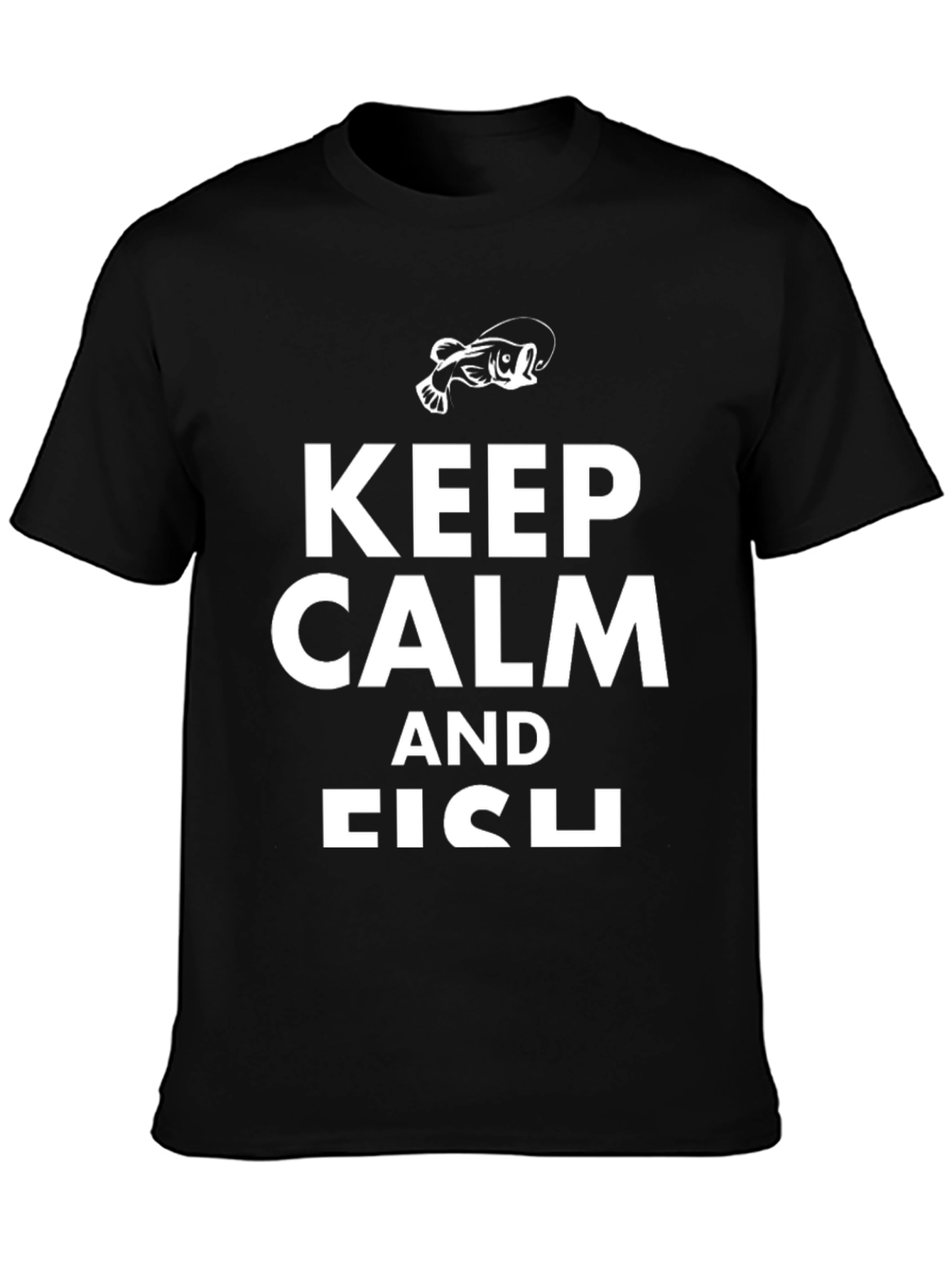 Keep Calm and Fish Black Graphic T-Shirt