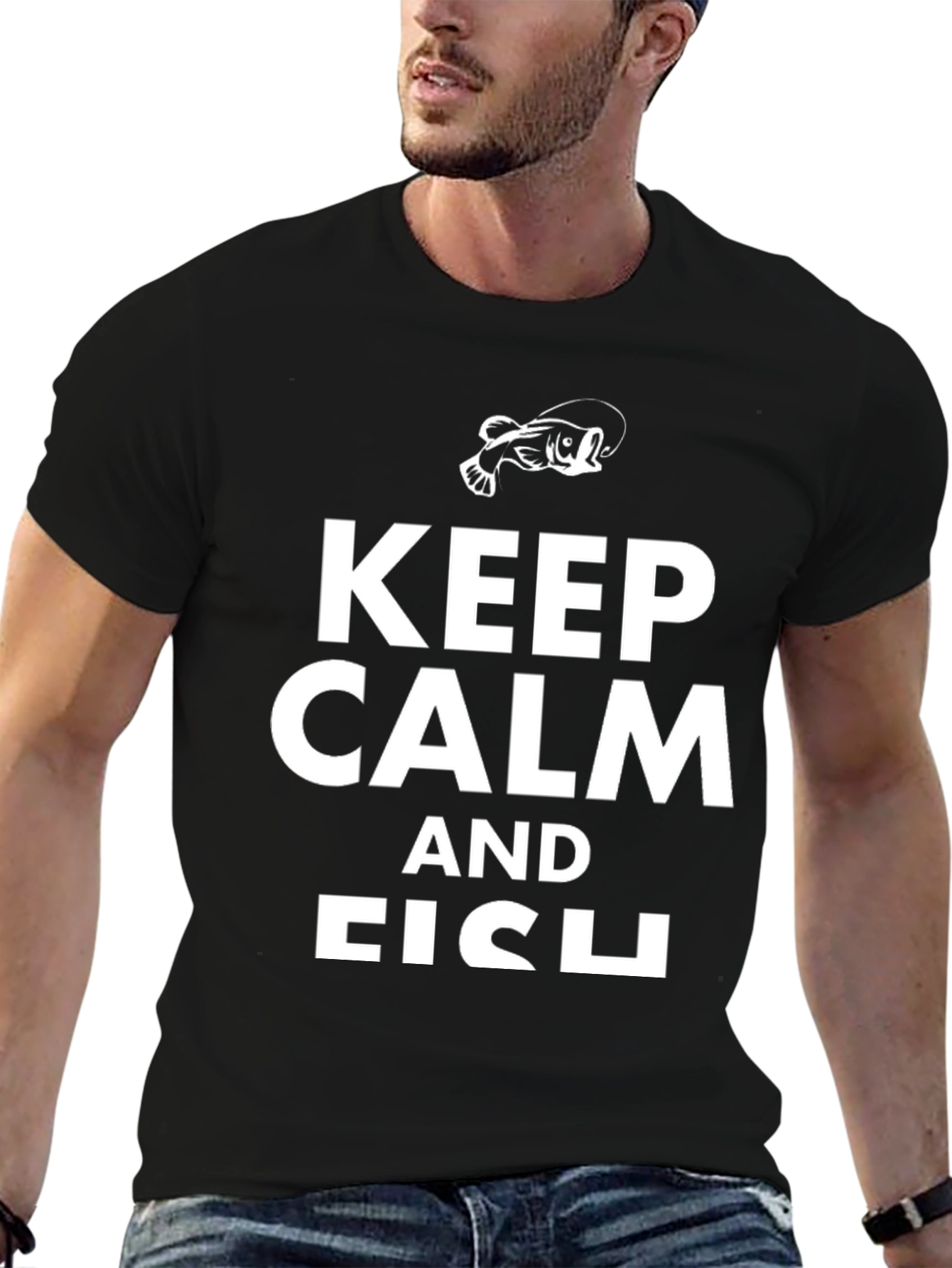 Keep Calm and Fish Black Graphic T-Shirt