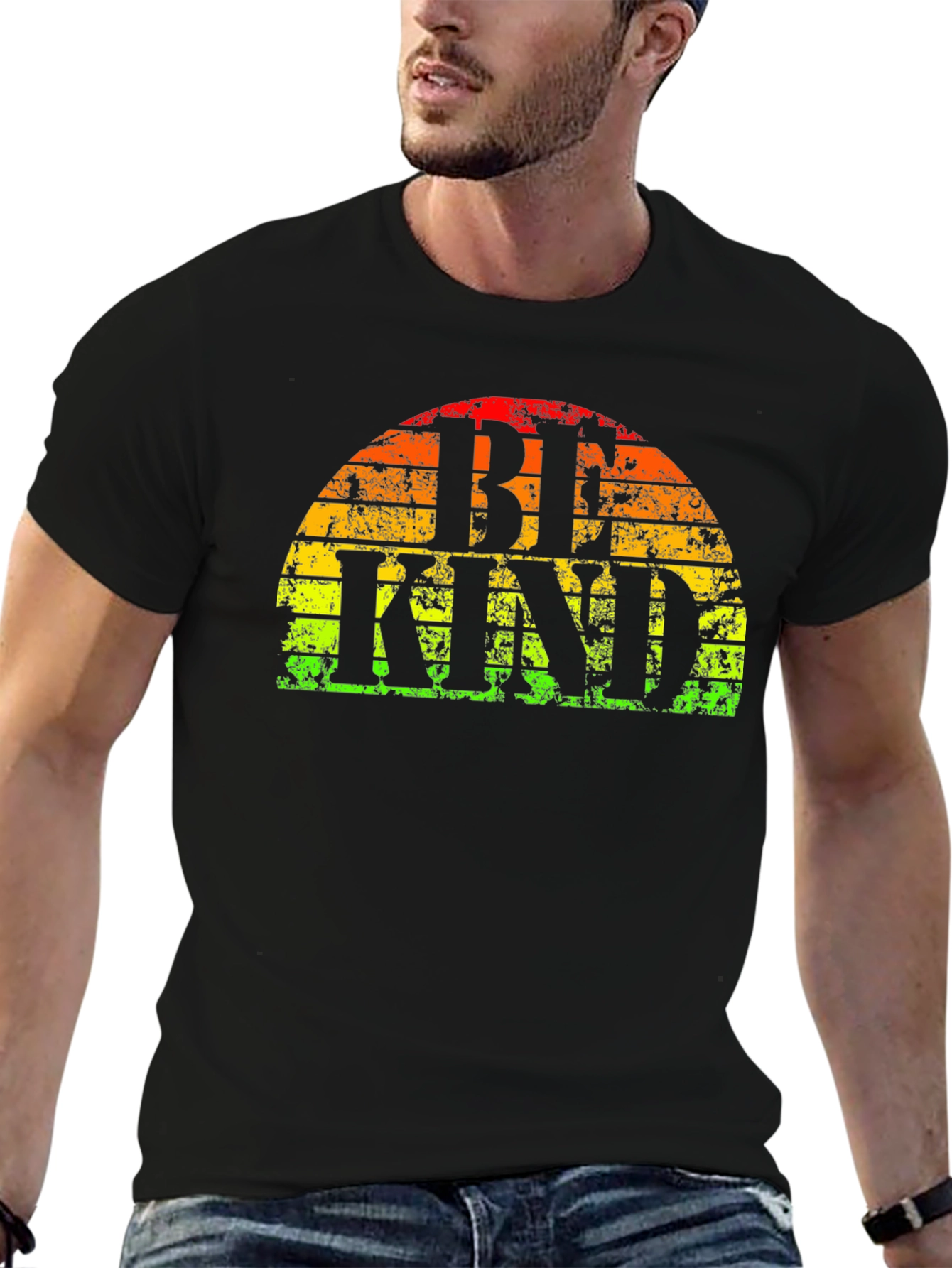 Be Kind T-Shirt - Retro Rainbow Graphic Tee