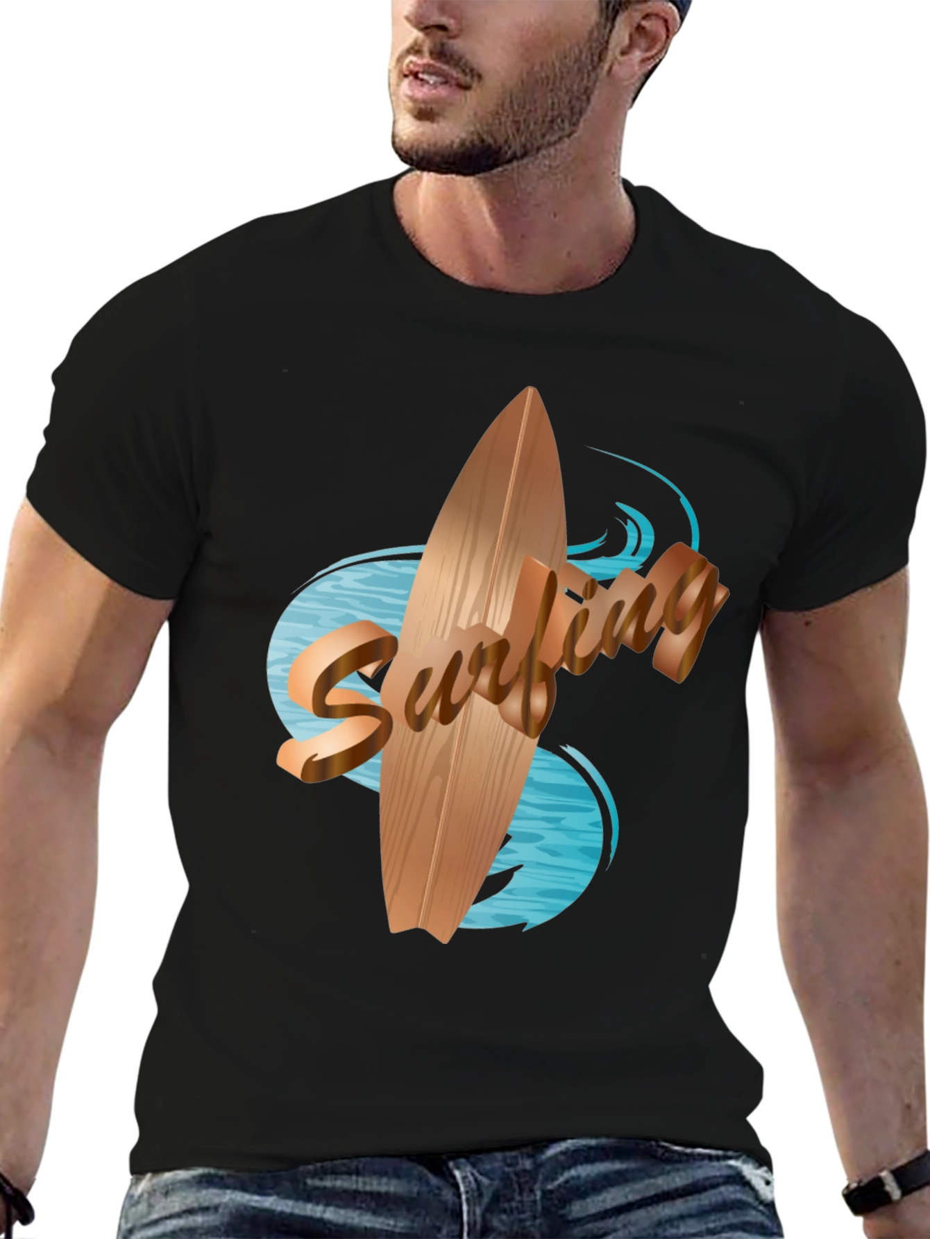 Surfboard Graphic Tee - Black Cotton Blend