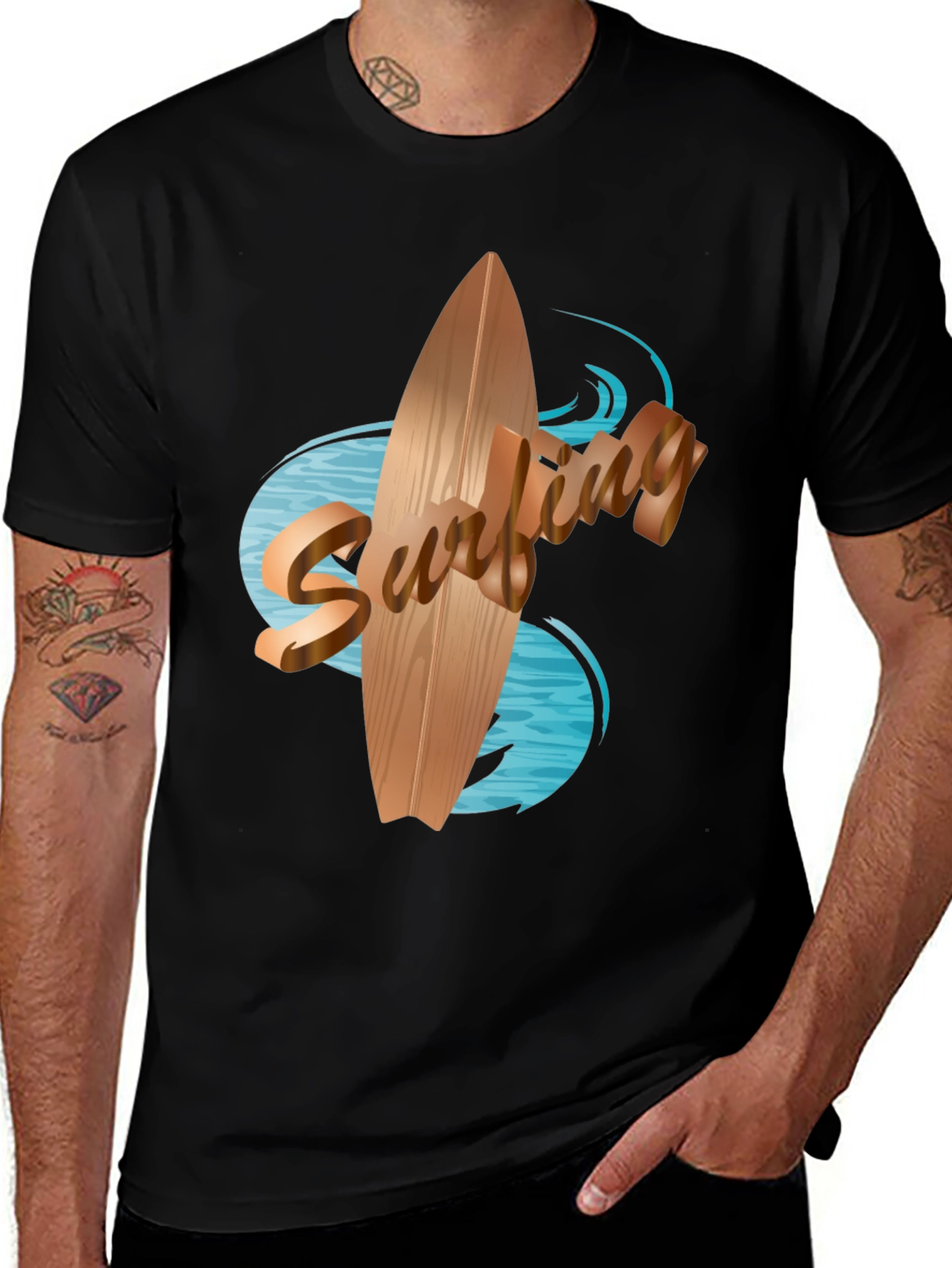 Surfboard Graphic Tee - Black Cotton Blend
