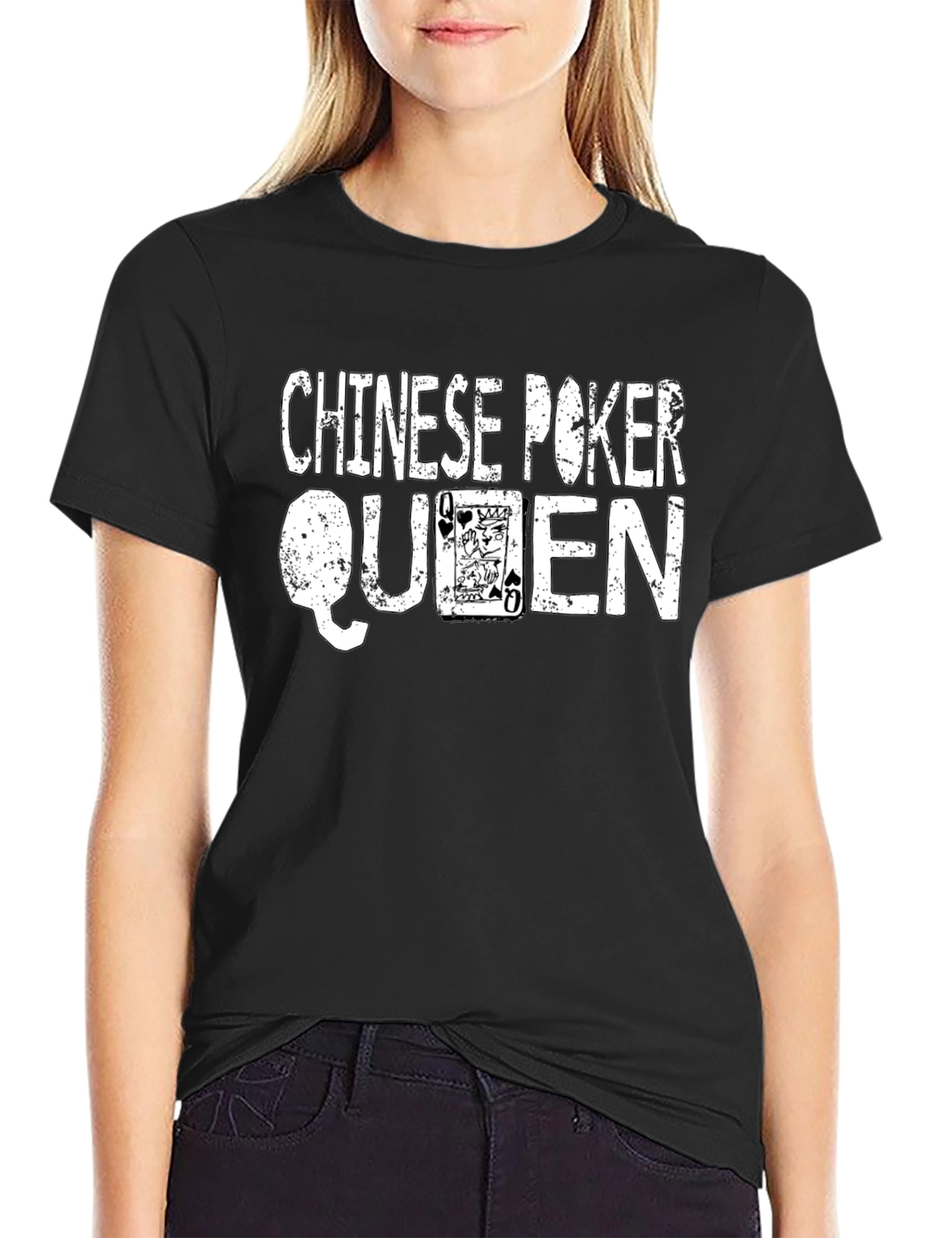 Chinese Poker Queen Graphic Tee - Black