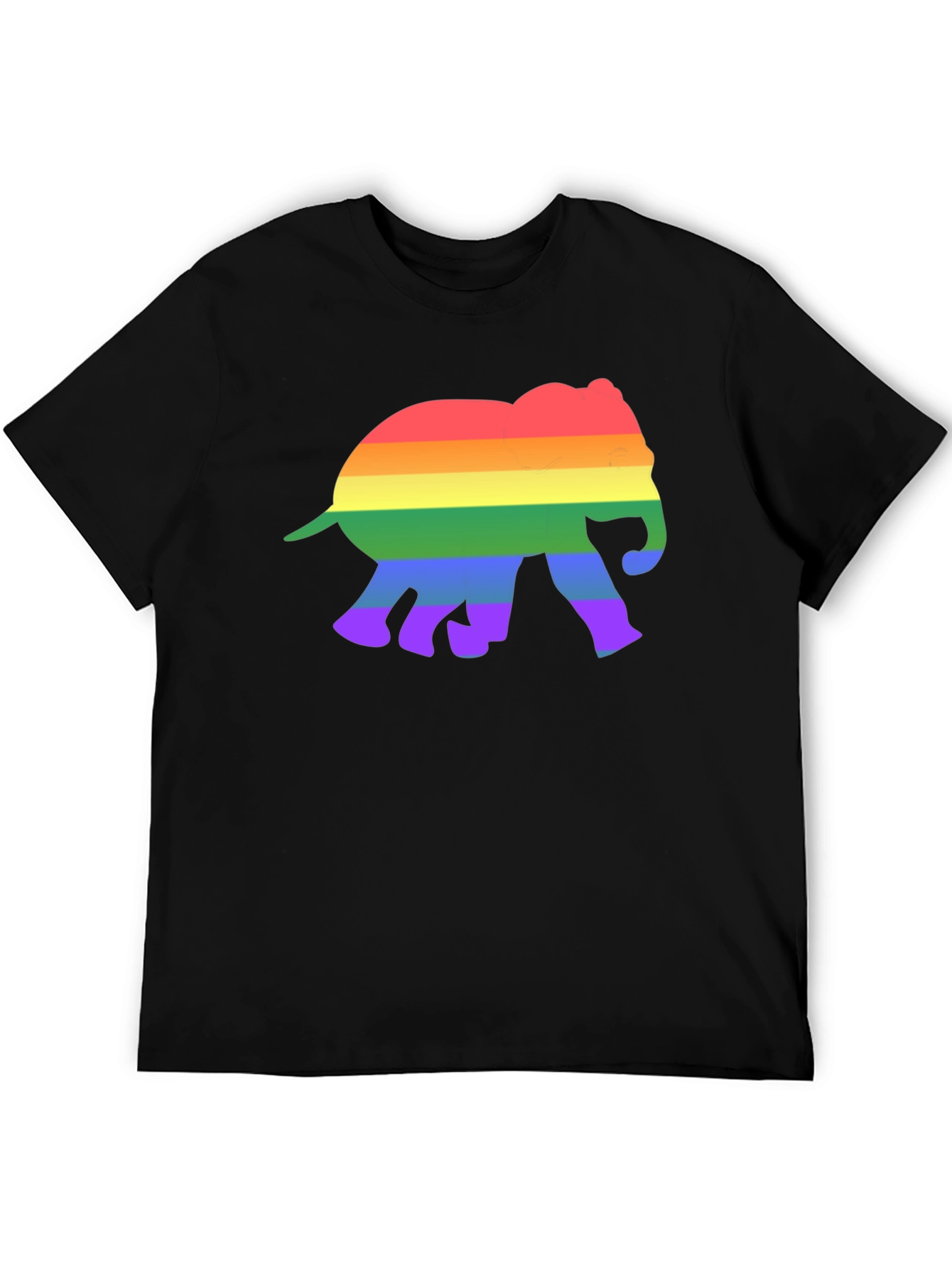 Rainbow Elephant Graphic Tee - Black Cotton T-Shirt