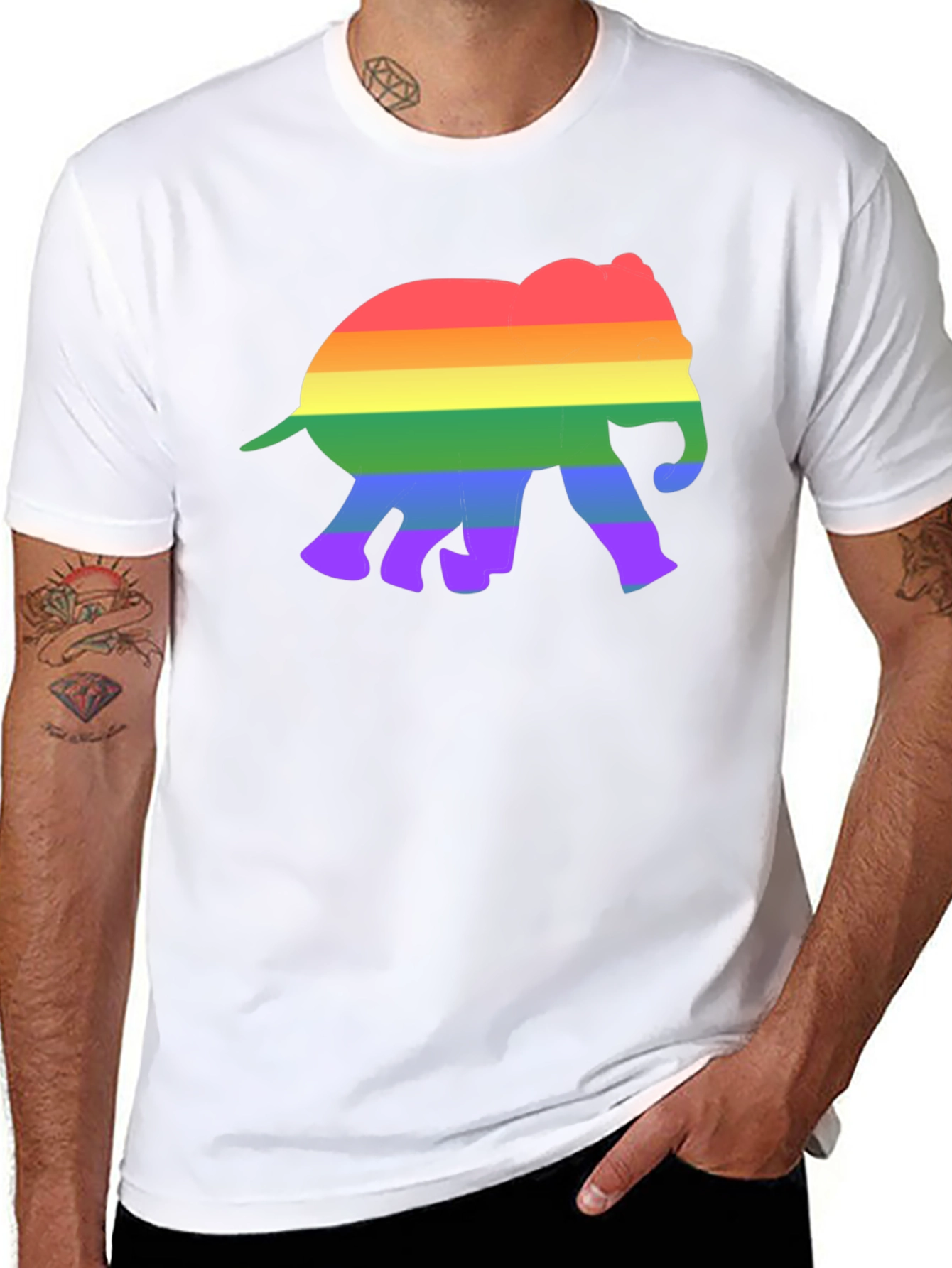 Rainbow Elephant Graphic Tee - Black Cotton T-Shirt