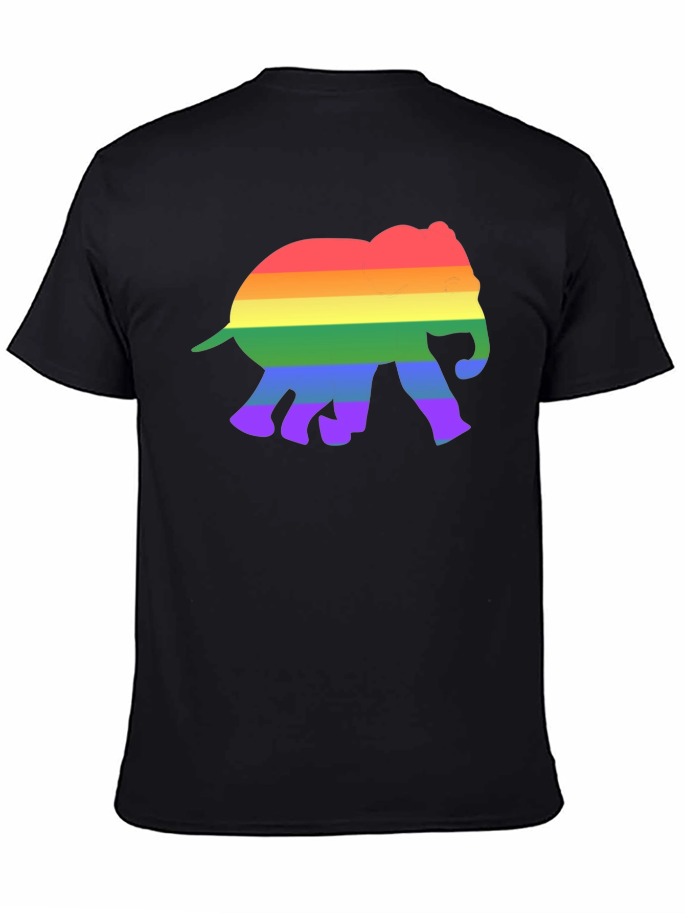 Rainbow Elephant Graphic Tee - Black Cotton T-Shirt