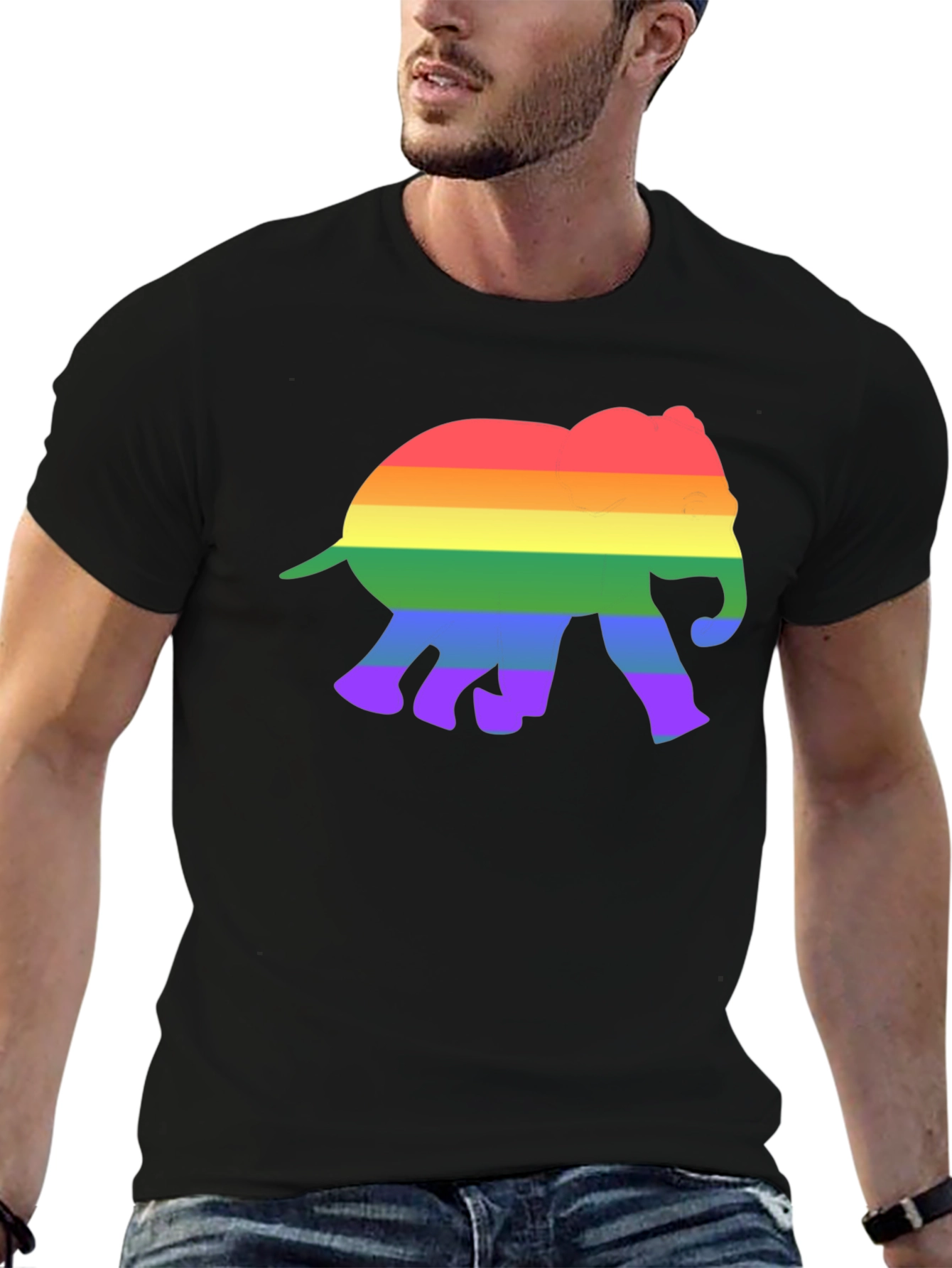 Rainbow Elephant Graphic Tee - Black Cotton T-Shirt