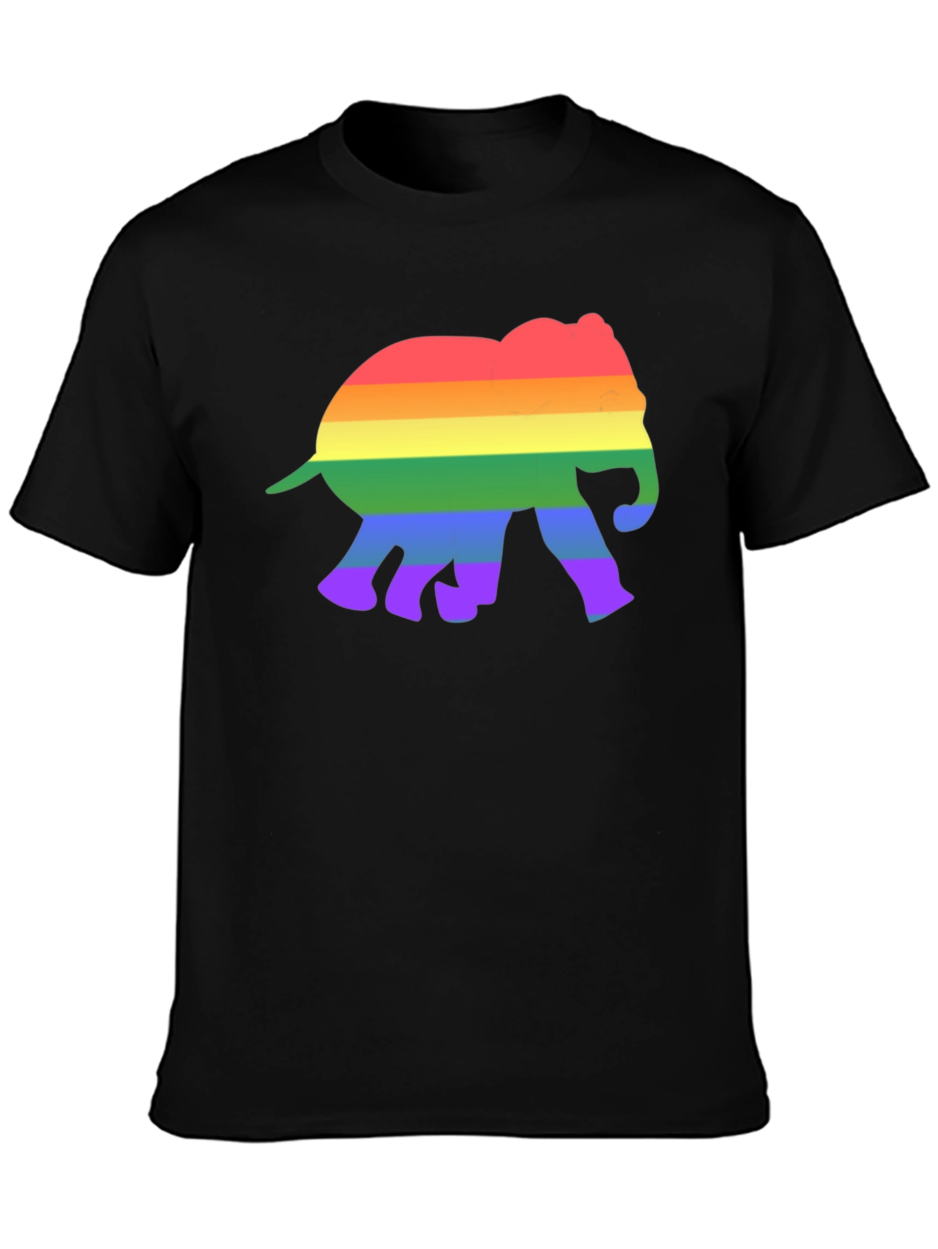 Rainbow Elephant Graphic Tee - Black Cotton T-Shirt