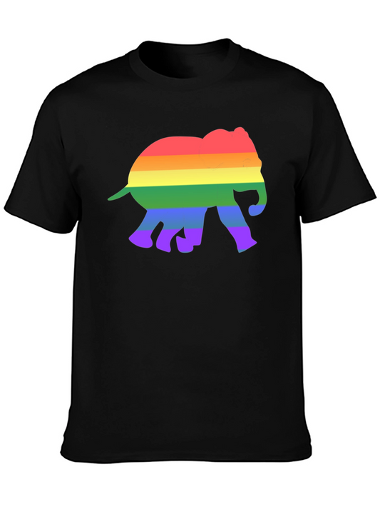 Rainbow Elephant Graphic Tee - Black Cotton T-Shirt